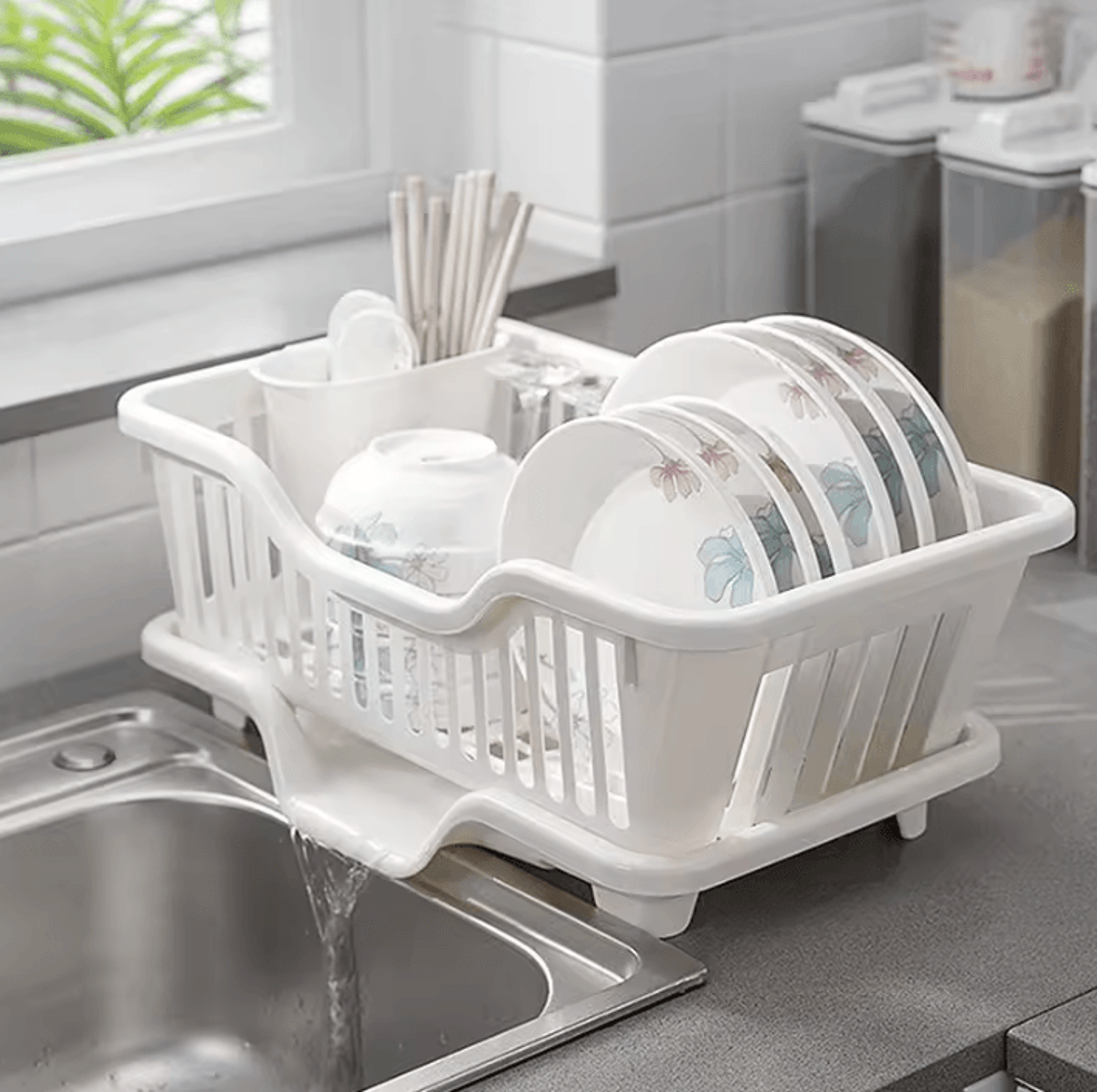 AquaFlow Kitchen Dish Drying Rack With Drain Board  Utensil Holder 0