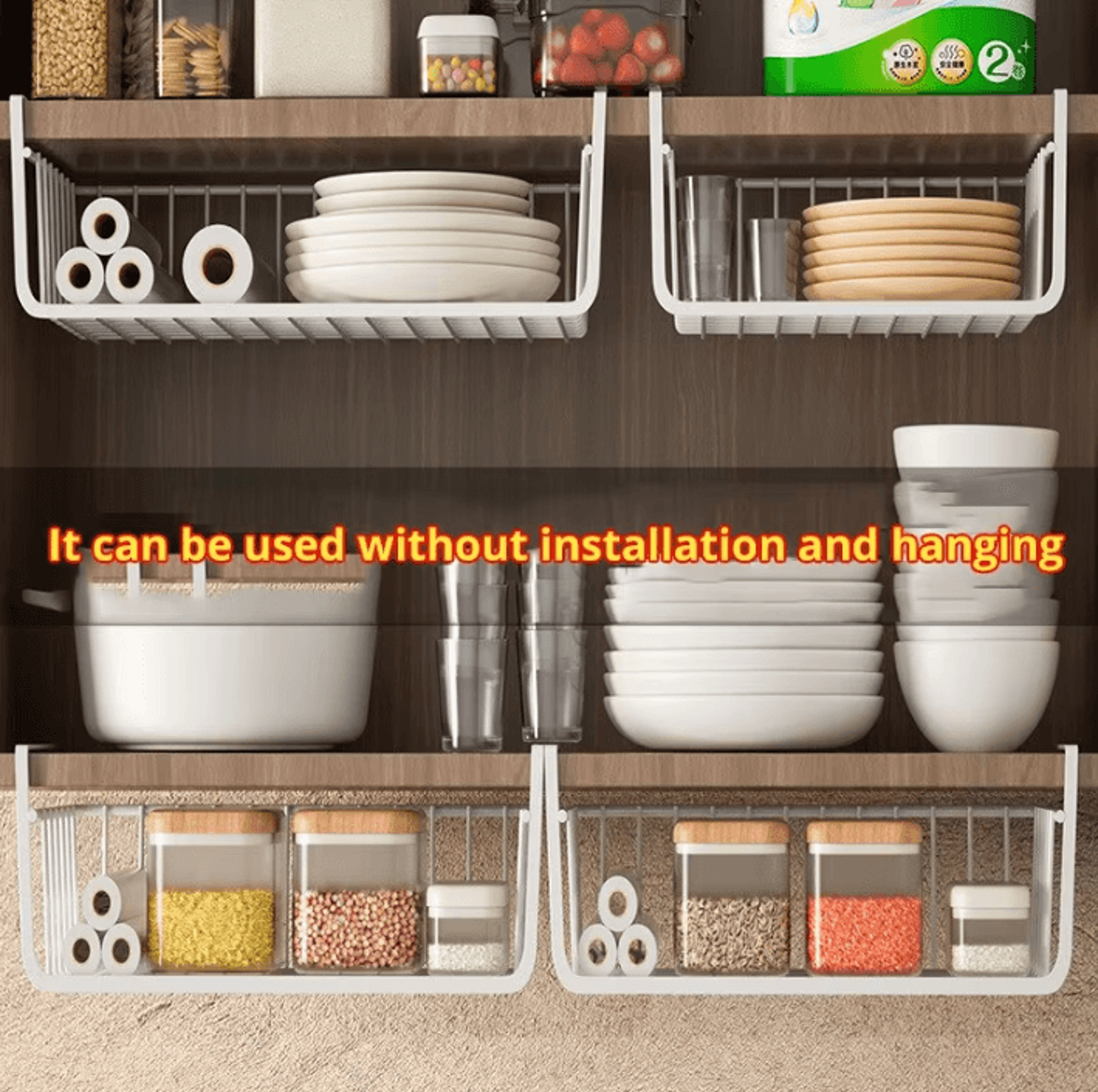 SpaceNest Hanging Under Cabinet Storage Basket  Large Capacity Metal Organizer 0