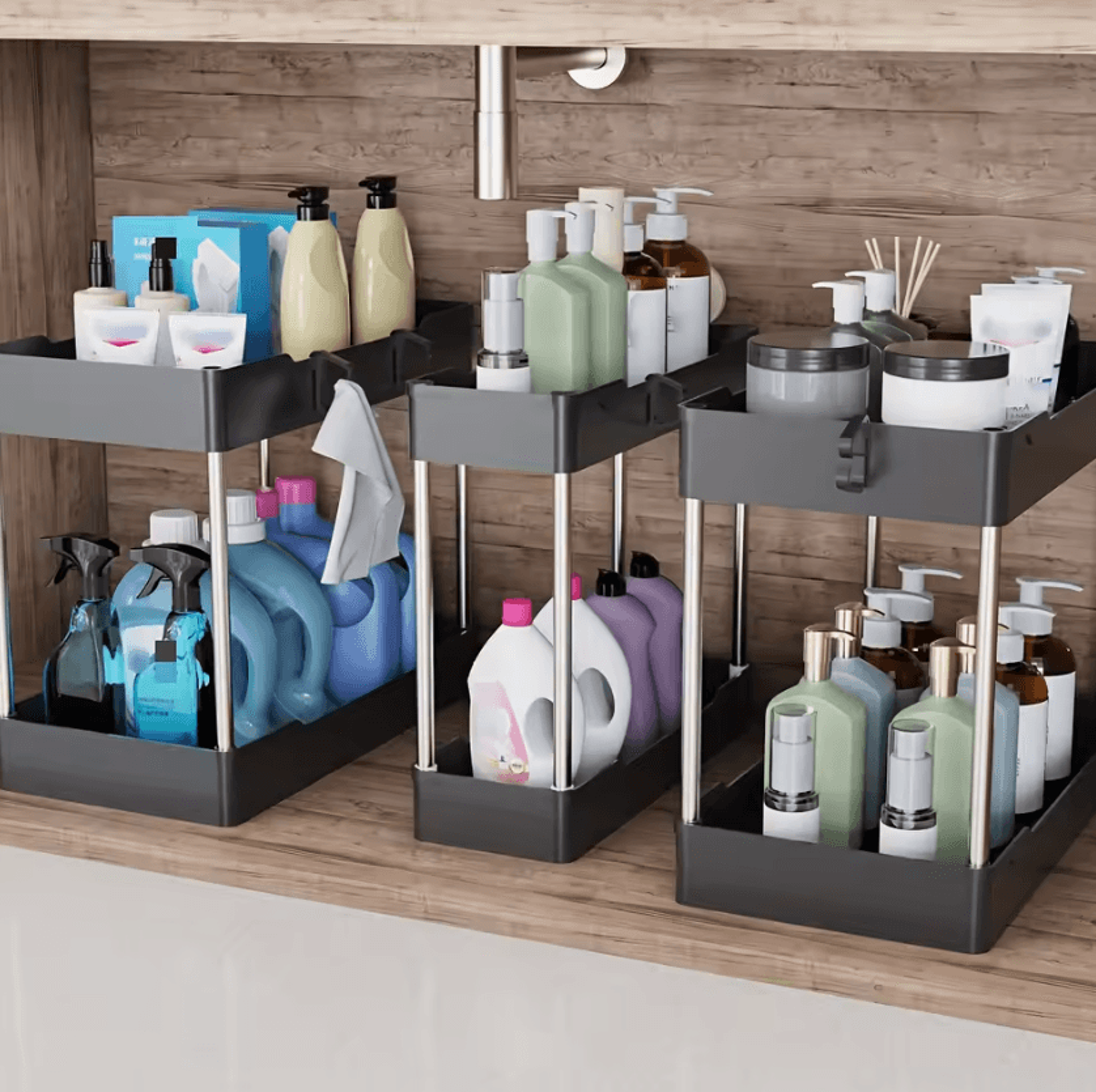 SpaceFlow 3Piece Under Sink Organizer Set  MultiSize Bathroom  Kitchen Storage Racks 1