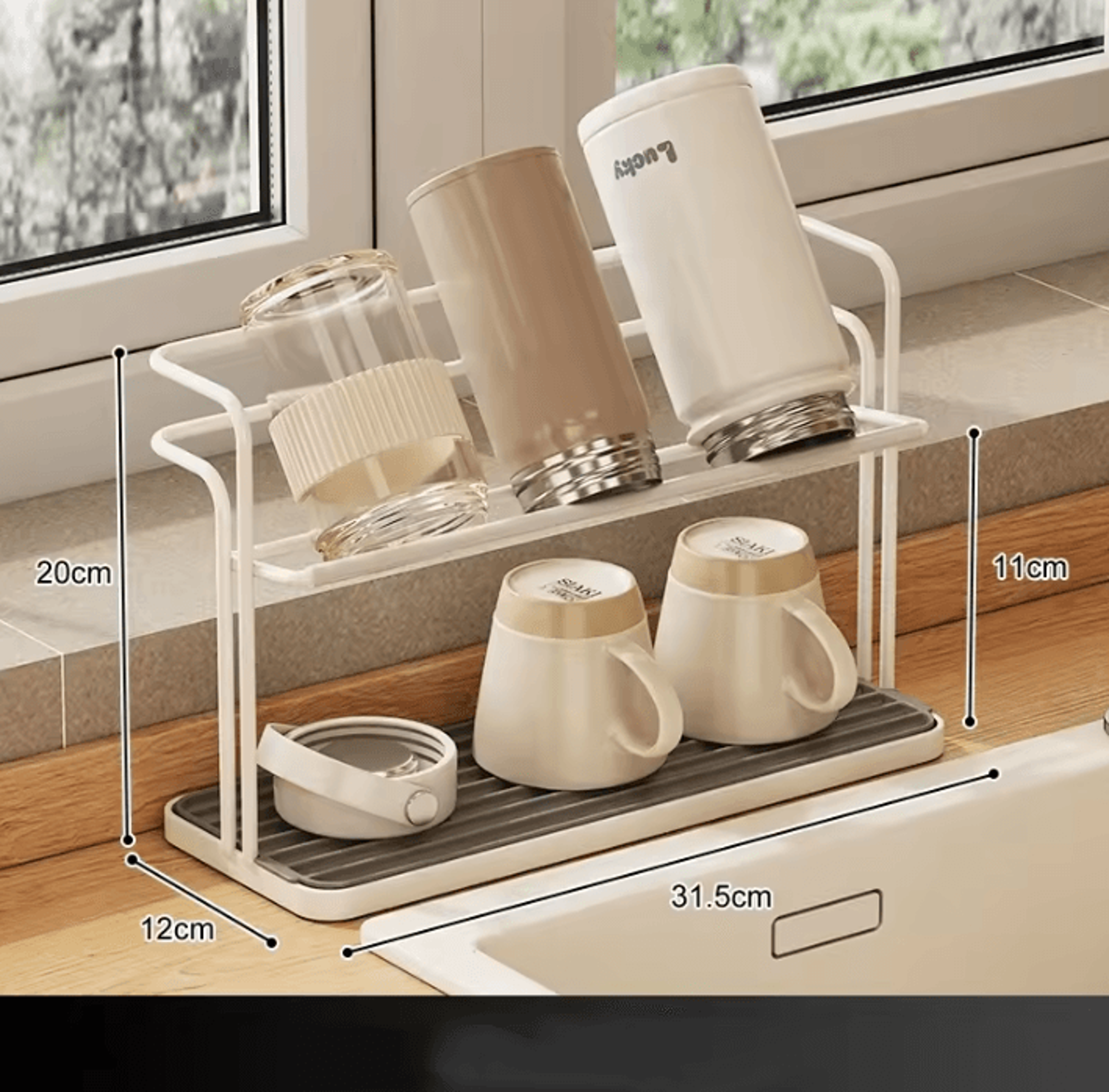 DryNest Stainless Steel Hanging Cup Rack  DoubleLayer UpsideDown Mug Organizer 3