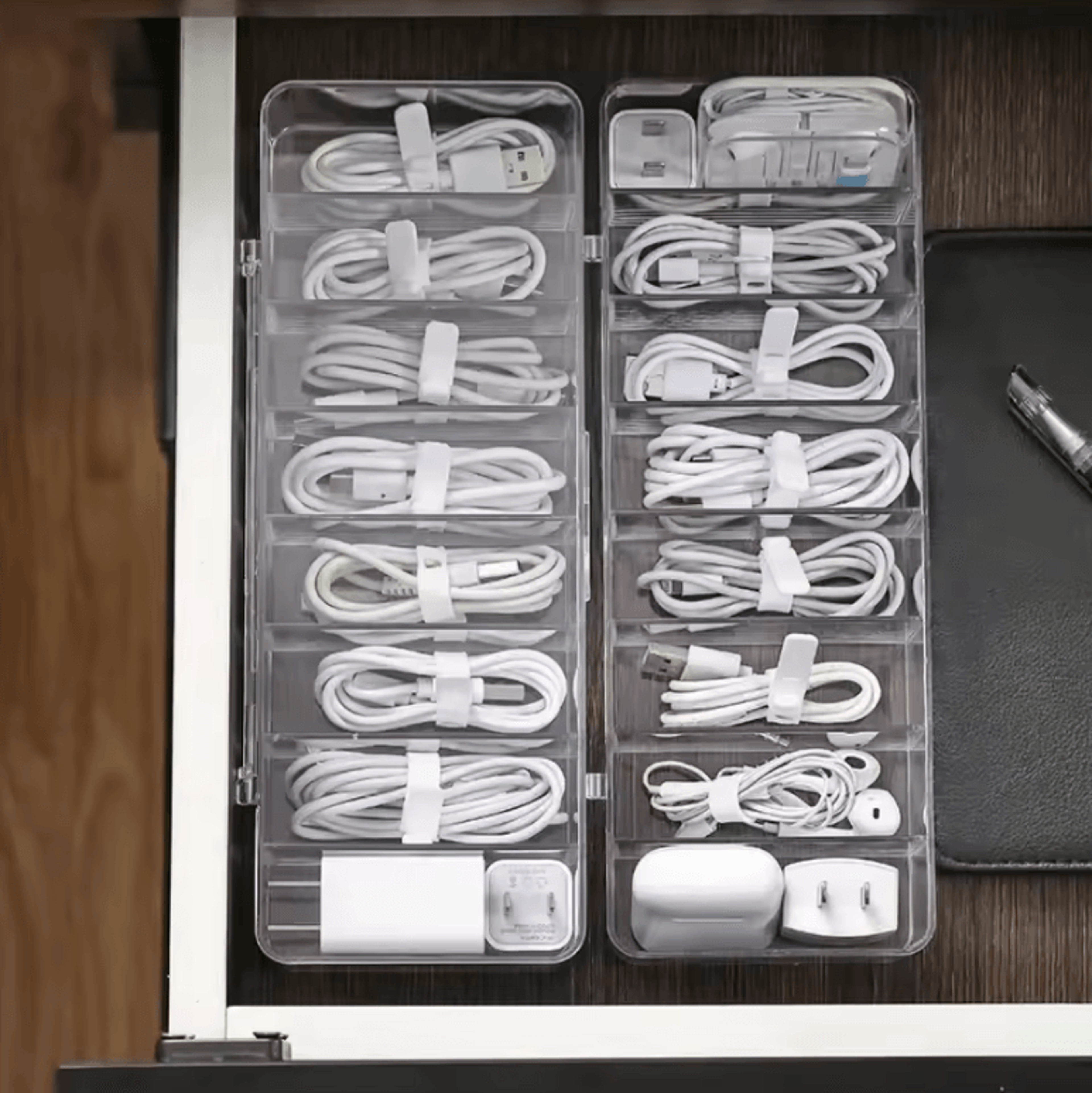 ClearSync Transparent Cable Organizer Box  Divided Charger  Accessory Storage Case 1