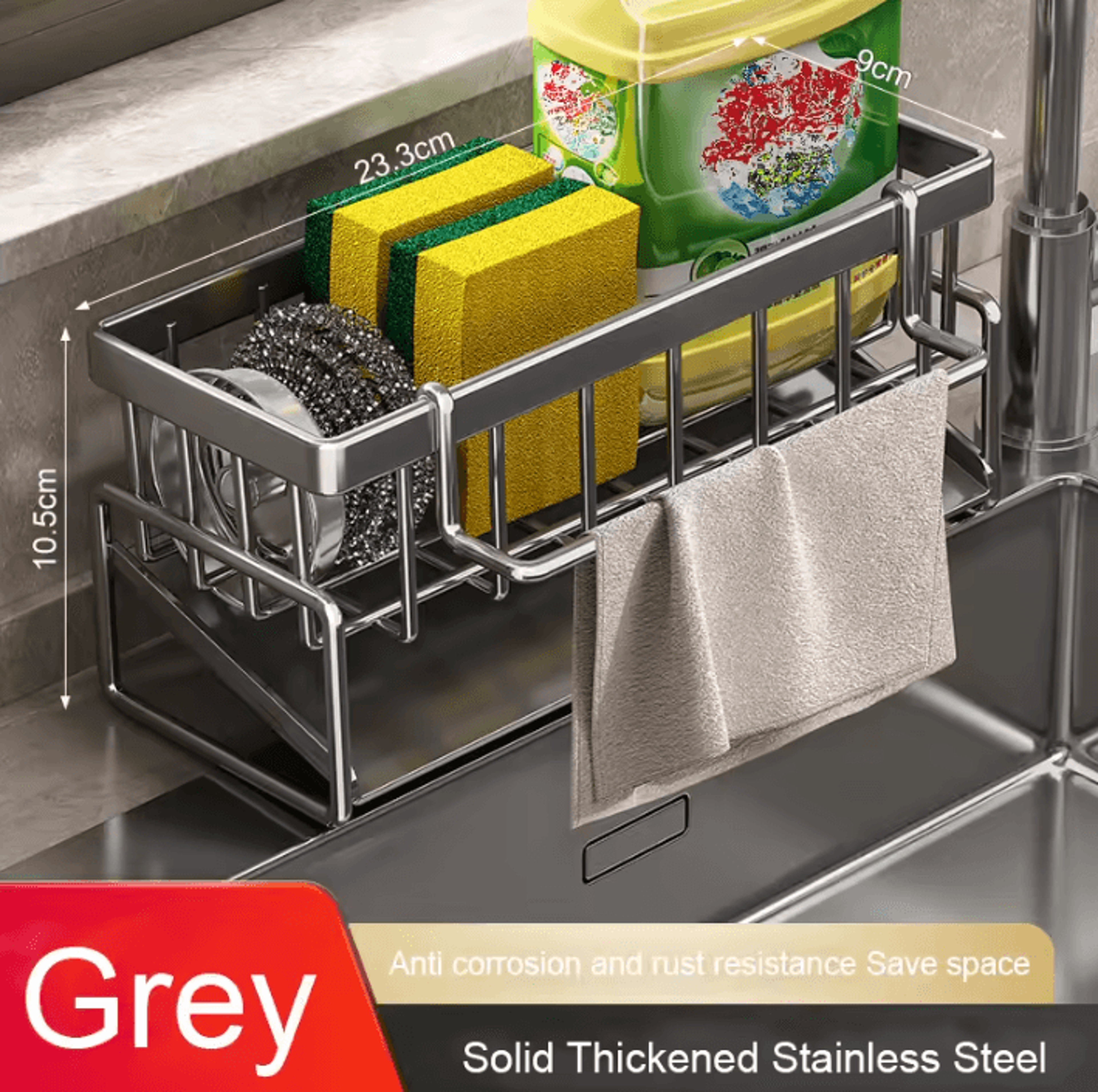 Automatic Drain Kitchen Sink Organizer Rack With Towel Holder 3