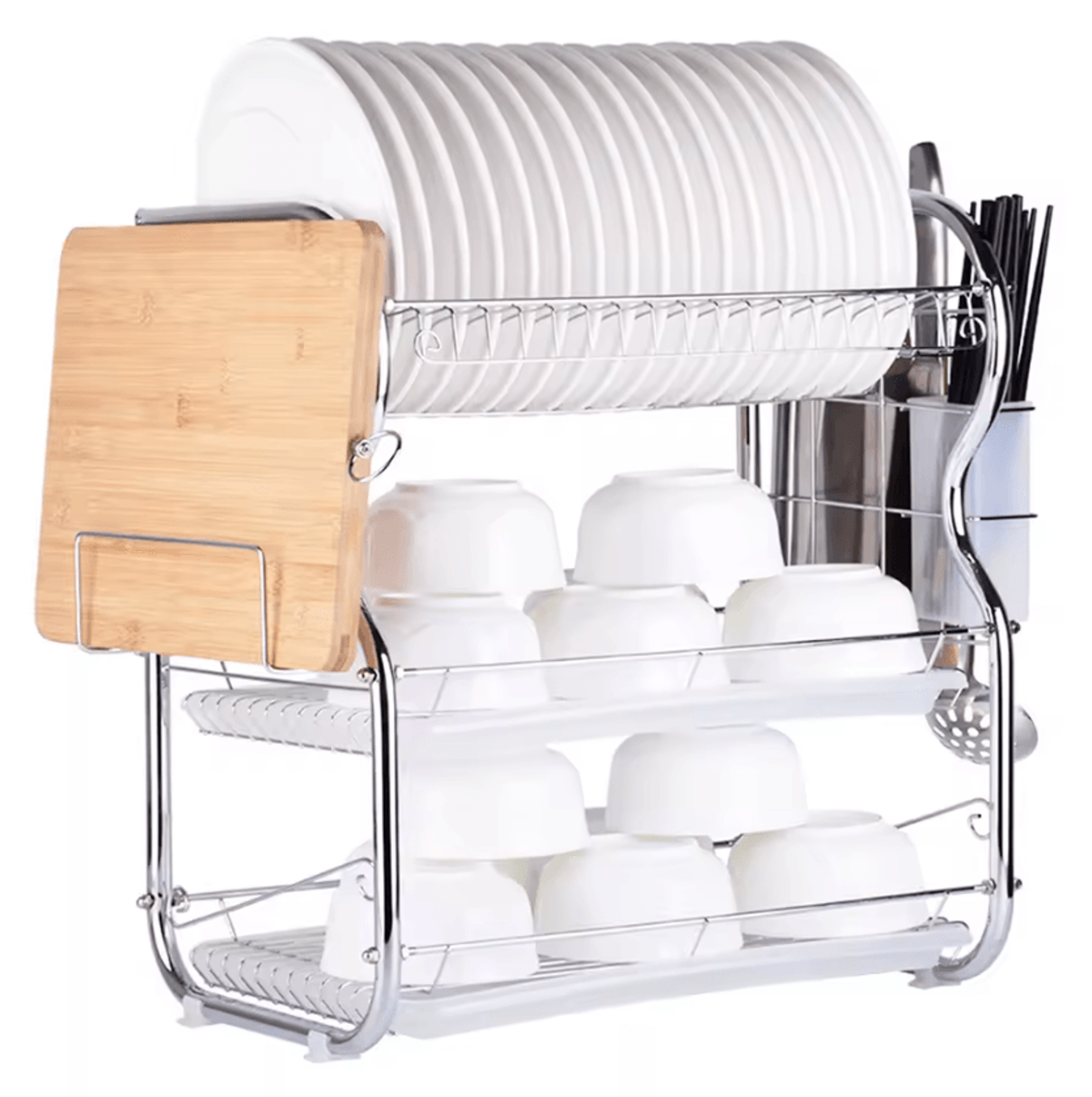 3Tier Kitchen Dish Drying Rack With Utensil  Cutting Board Holder 2