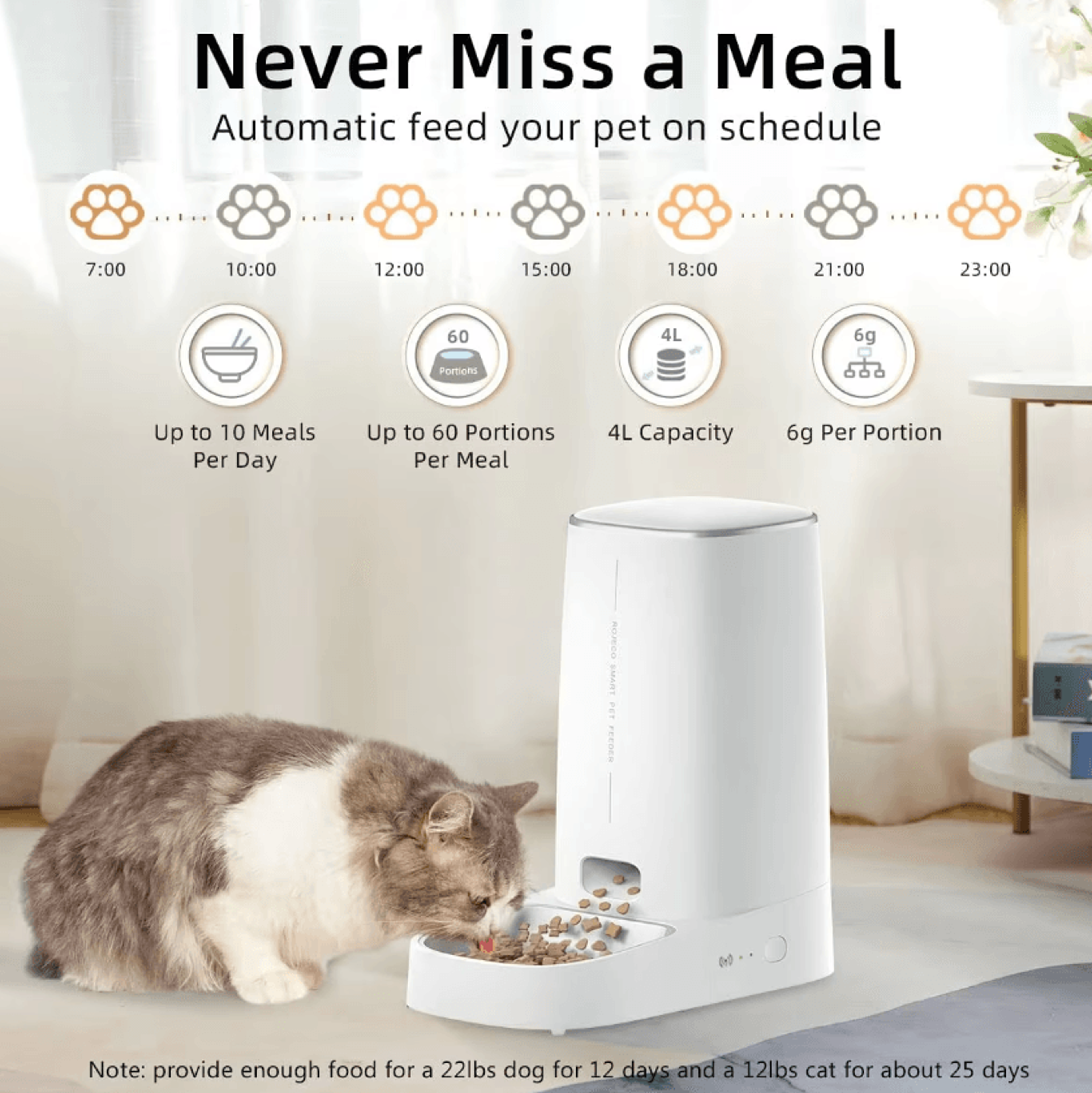 ROJECO Smart WiFi Automatic Cat Feeder For Cats  Small Dogs 1