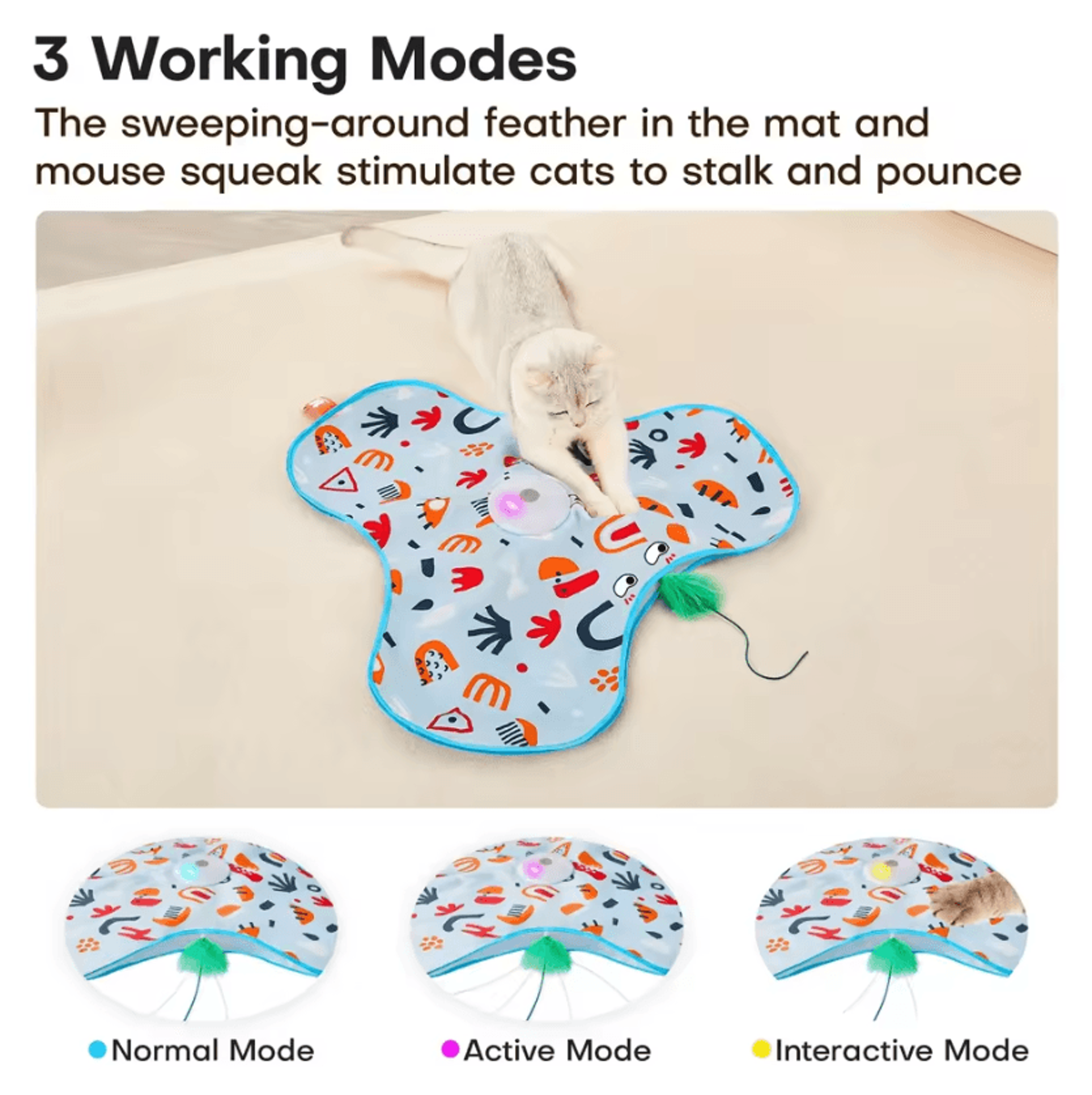 WhiskerHide Interactive Motion Cat Toy With Squeaky Mouse  Feather Teaser 1
