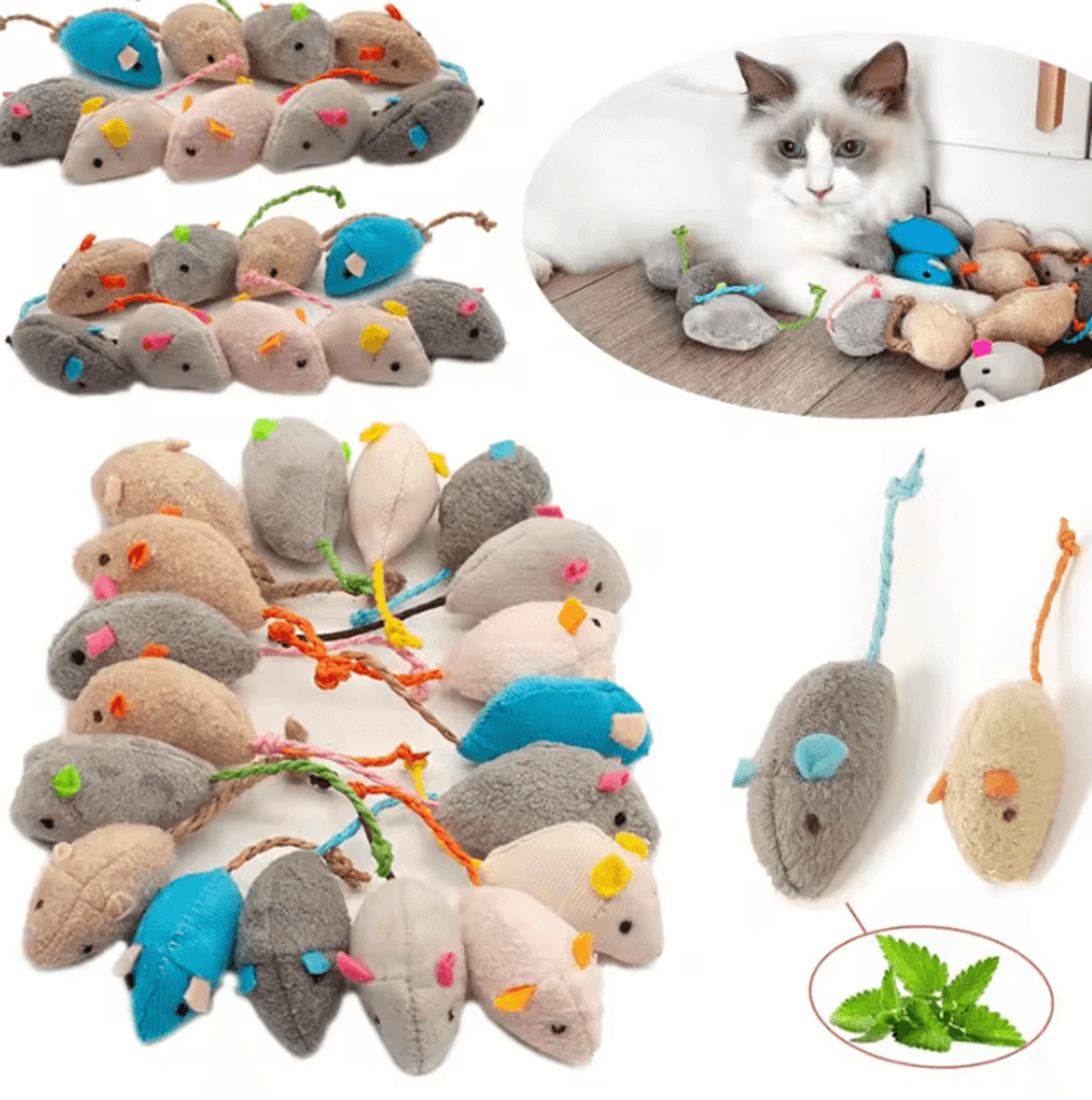fuzzypounce cat mouse toys with catnip & rattle sound for indoor cats