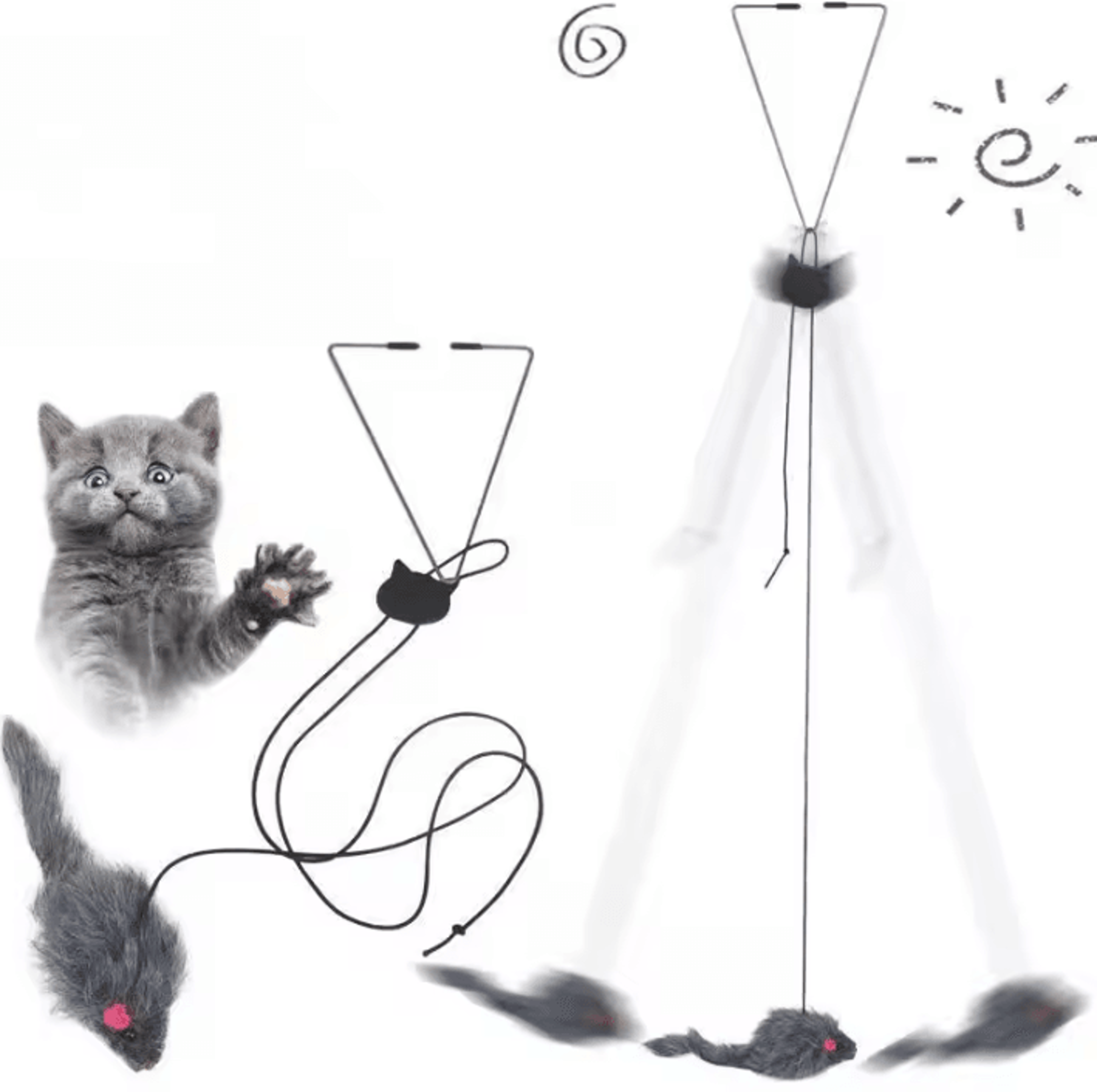 DoorPounce Interactive Hanging Cat Toy With Plush Mouse  Elastic Clip 3