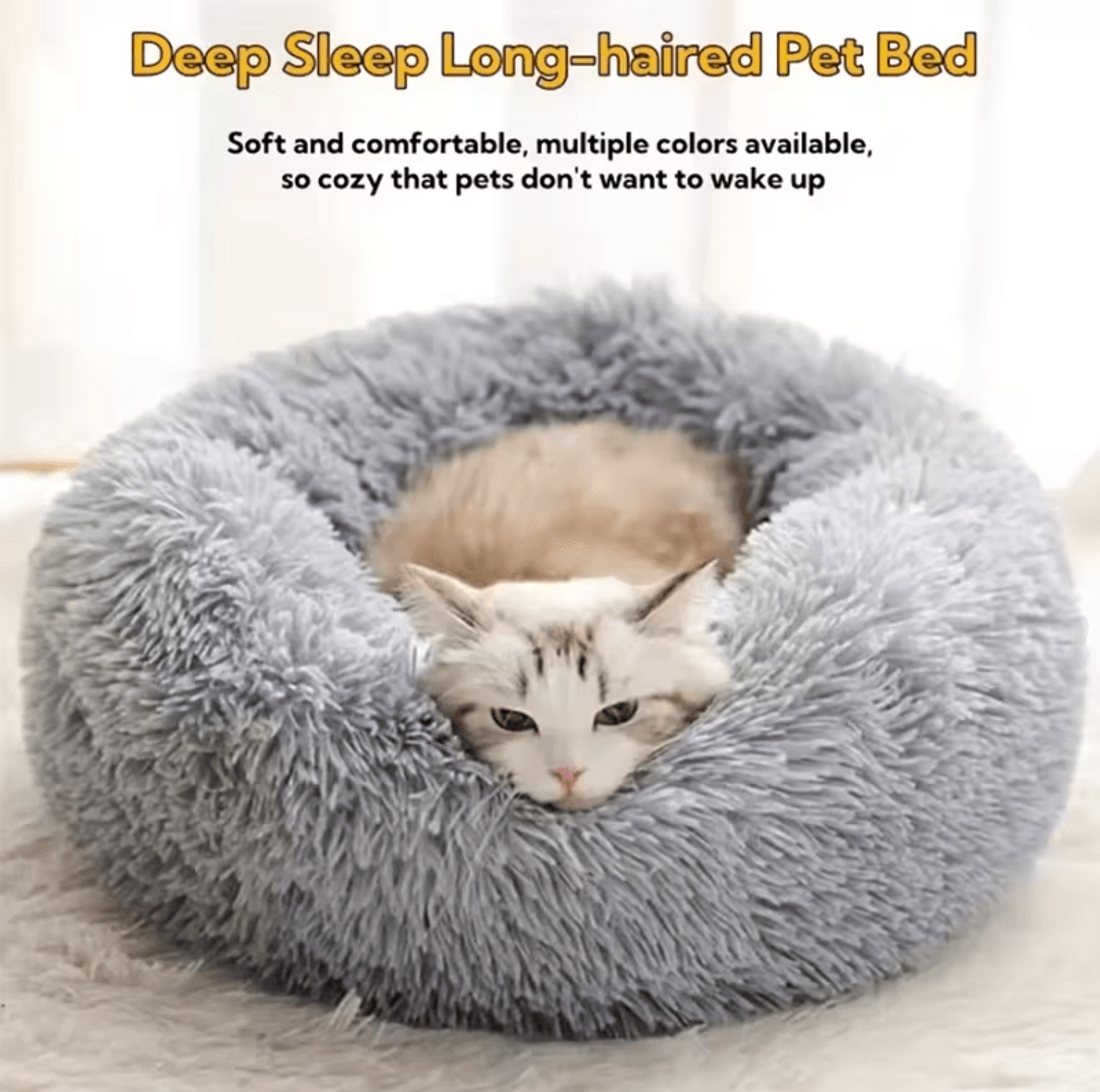 Soft Plush Faux Fur Donut Pet Bed For Cats  Small Dogs 1