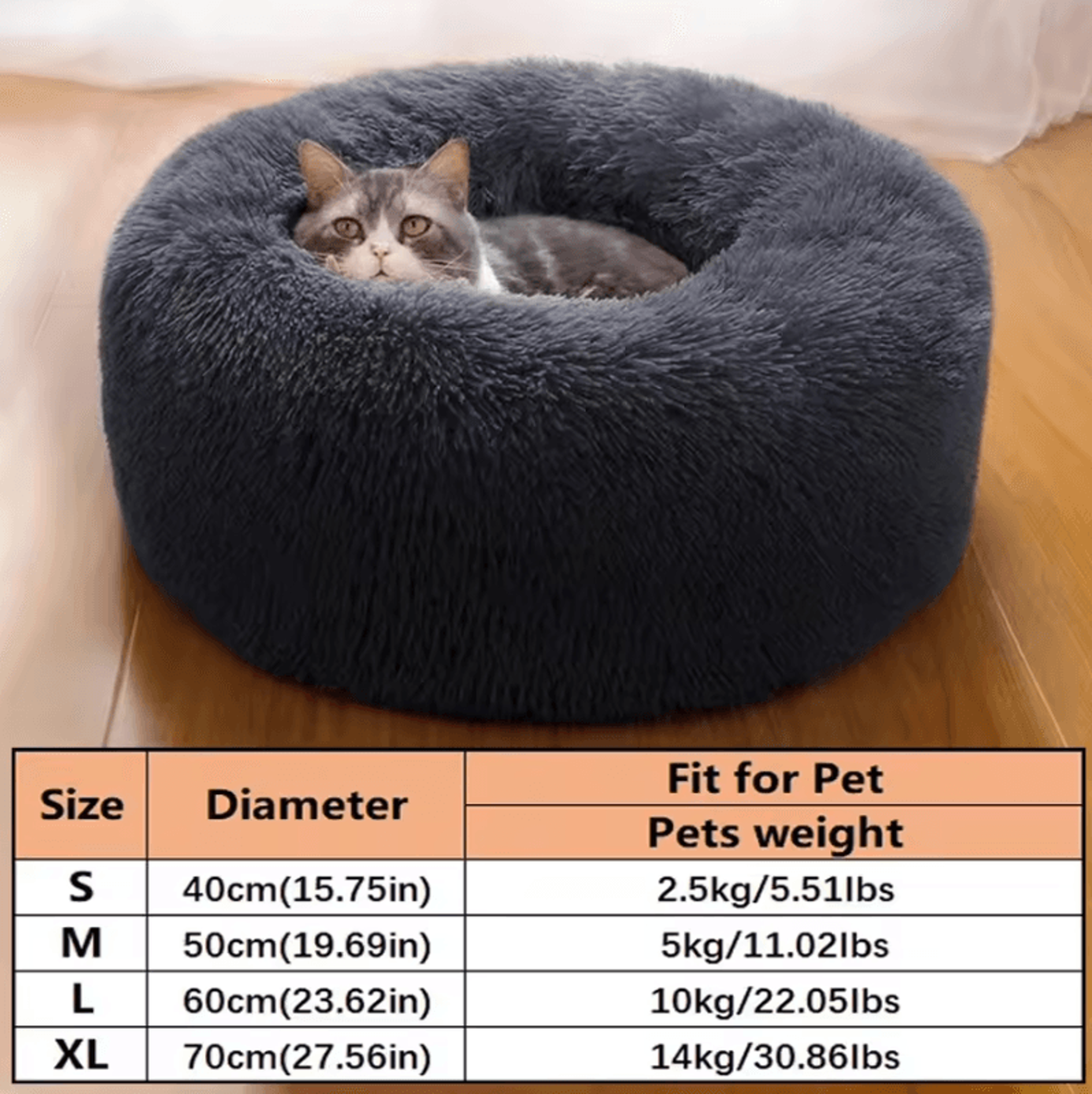Soft Plush Faux Fur Donut Pet Bed For Cats  Small Dogs 3
