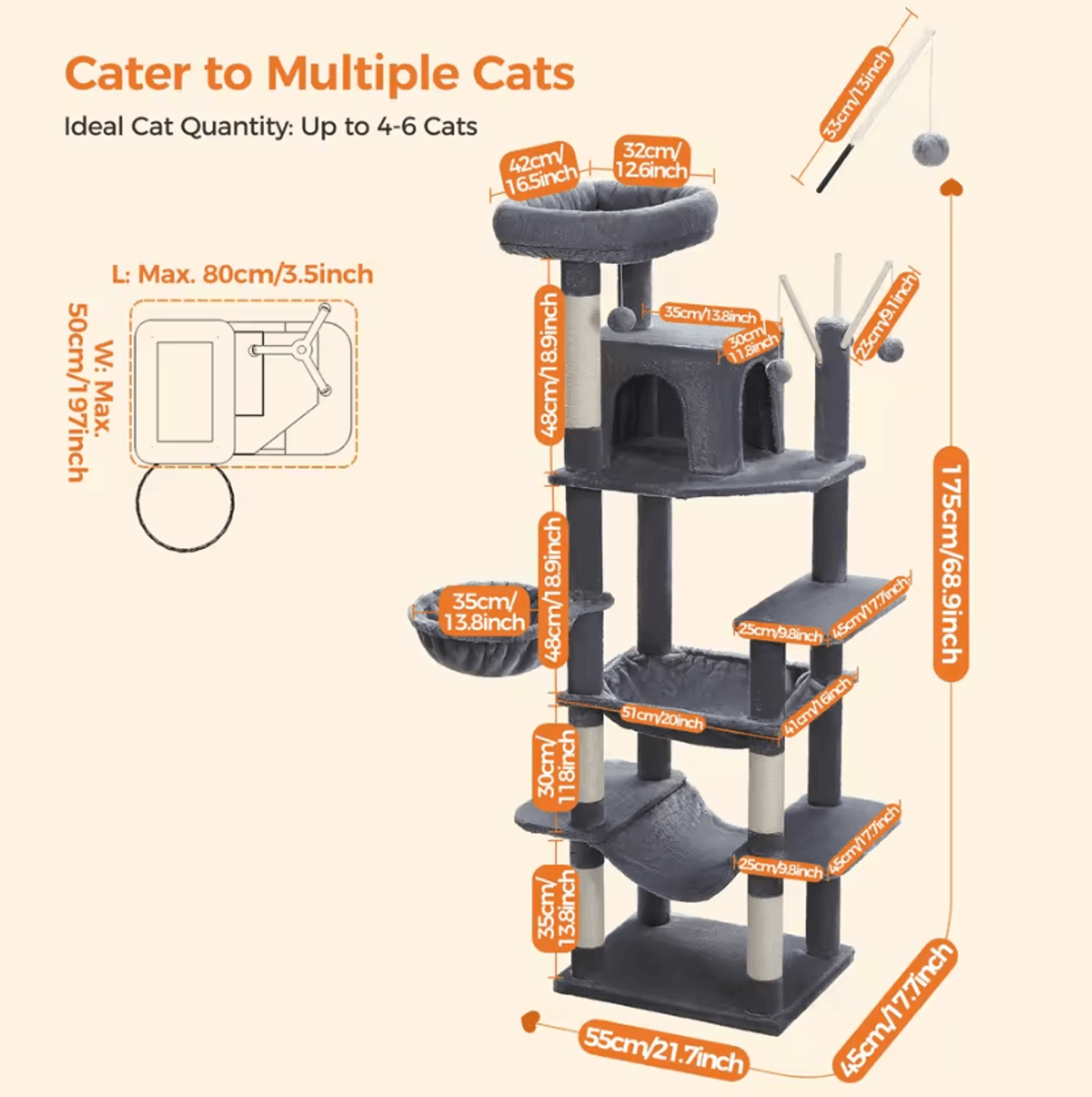 Large HeavyDuty Cat Tree Tower With Oversized Hammock  Scratching Posts 0