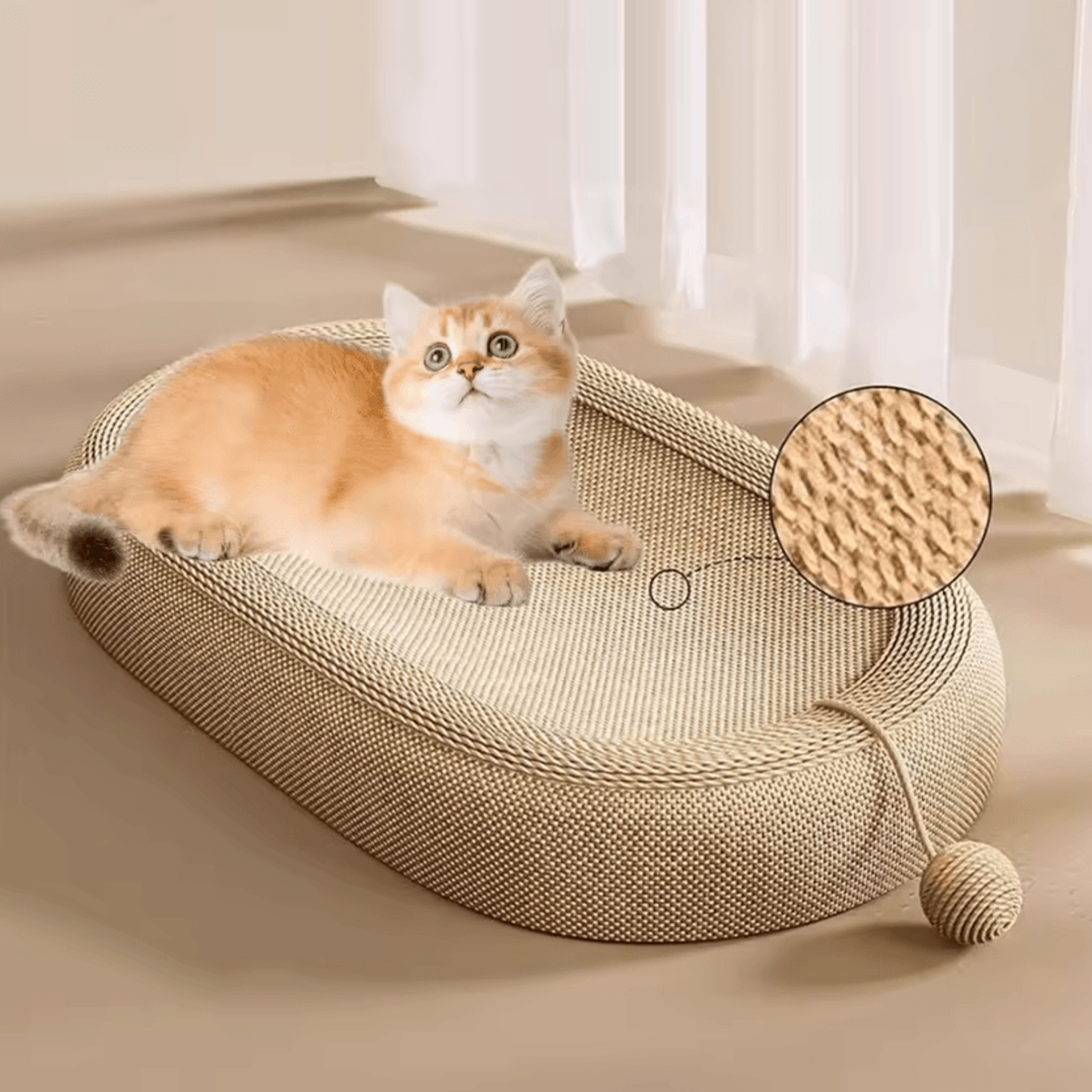 sisalnest cat scratcher lounge bed with play ball