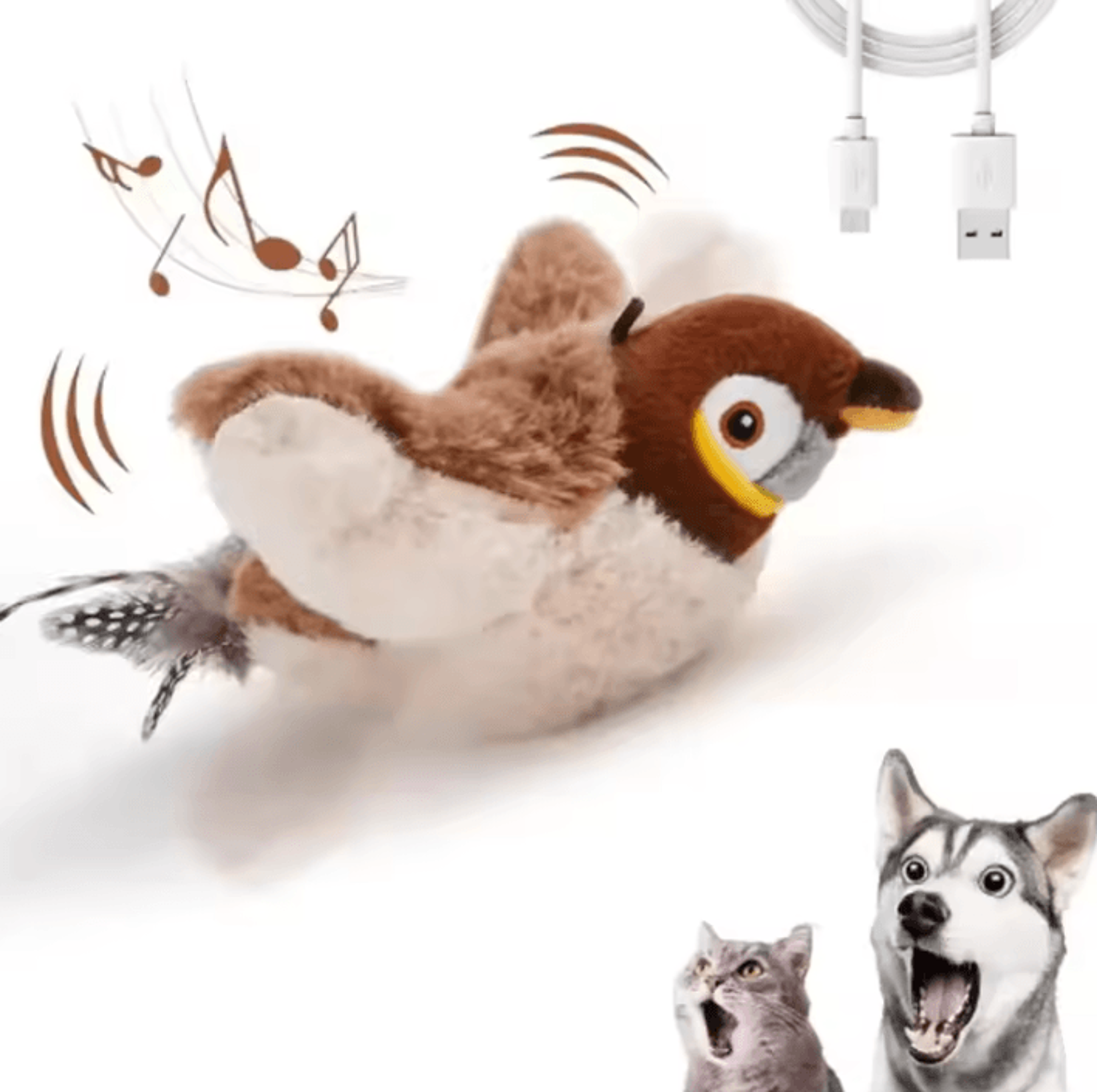 FlappySparrow Interactive Cat Toy  Chirping Plush Bird With Flapping Wings 2