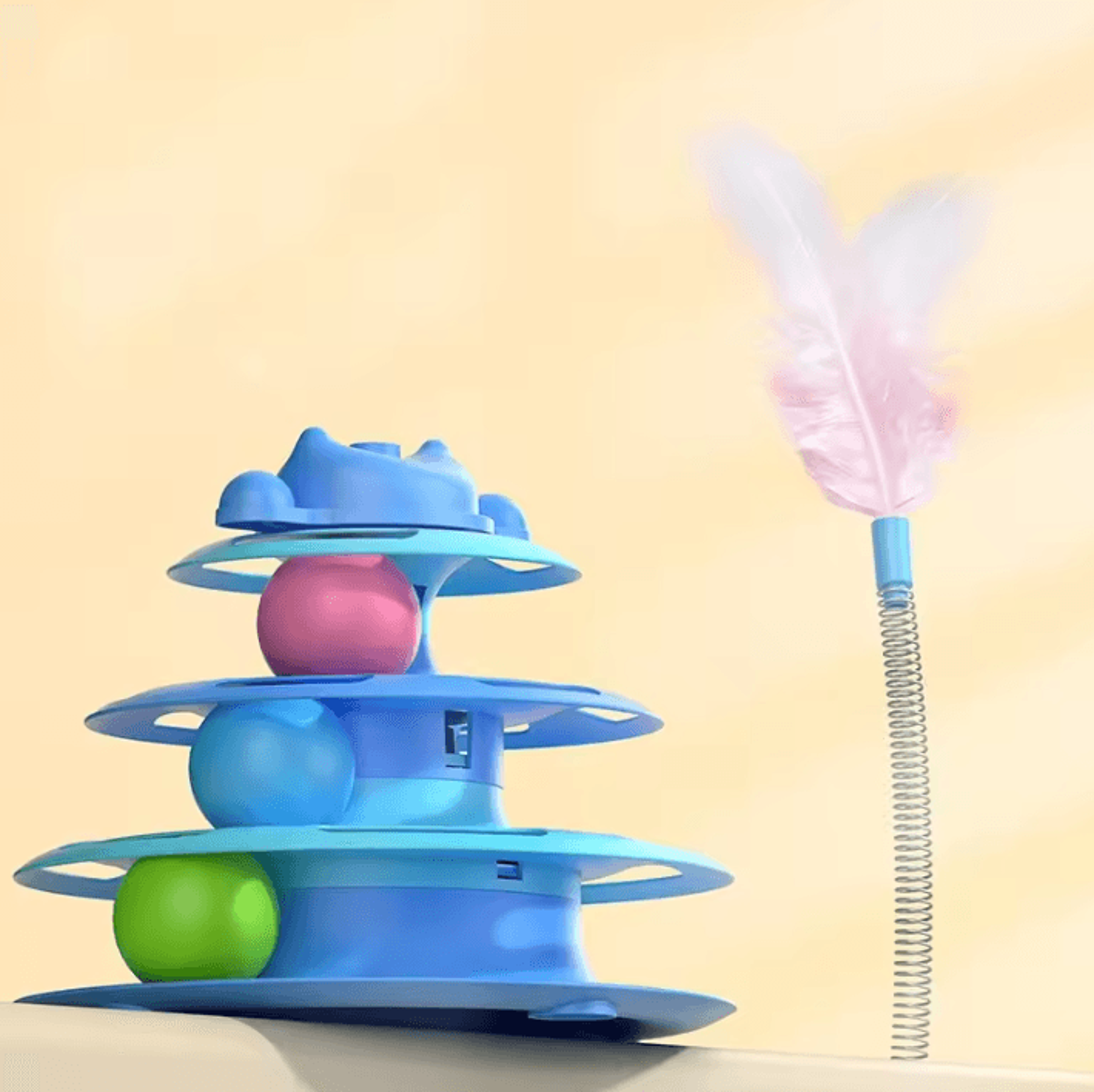 SpinHunt 4Layer Interactive Cat Turntable Toy With Feather Teaser 4