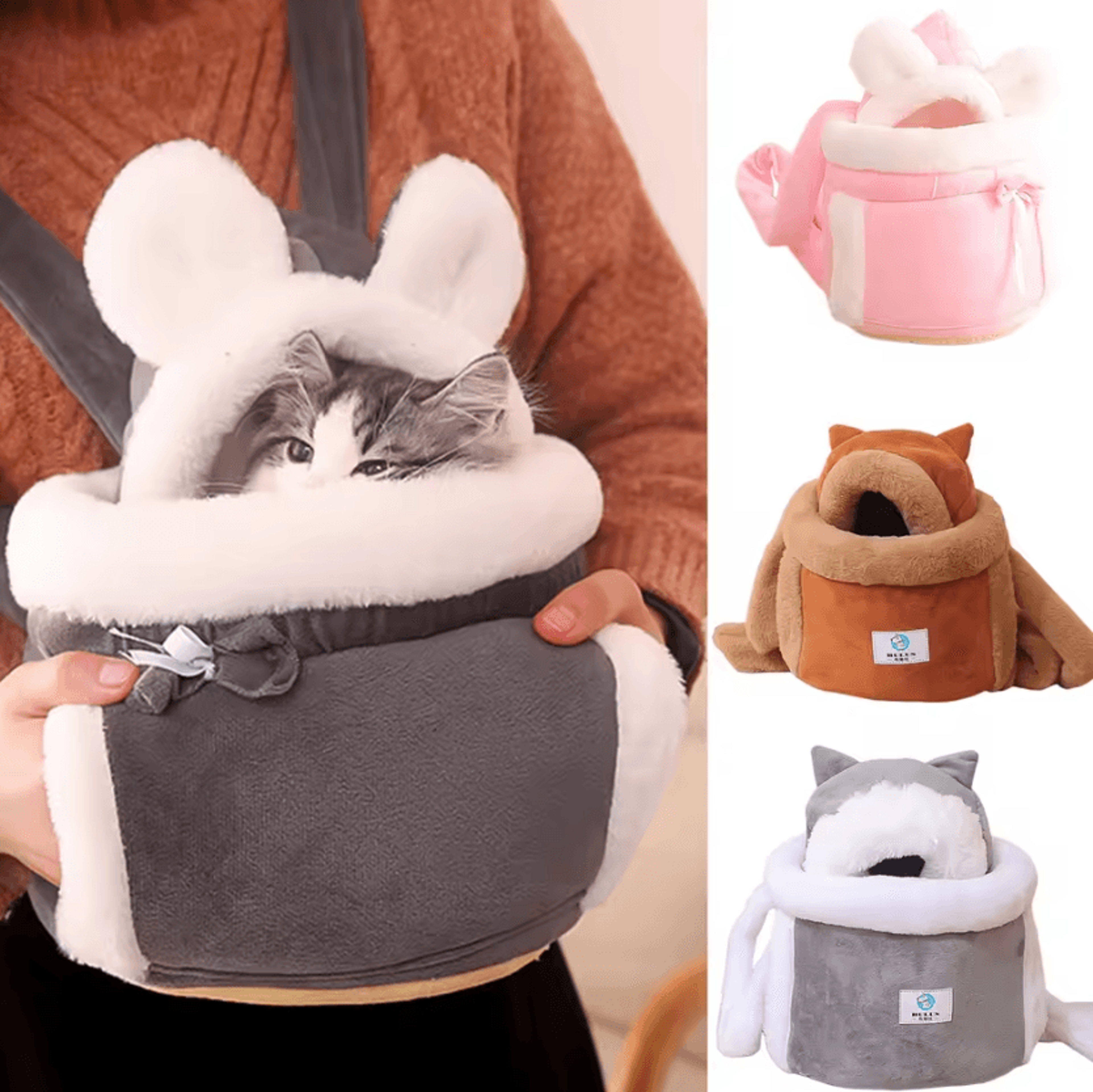 Winter Warm Plush Cat Backpack Carrier For Outdoor Travel 0