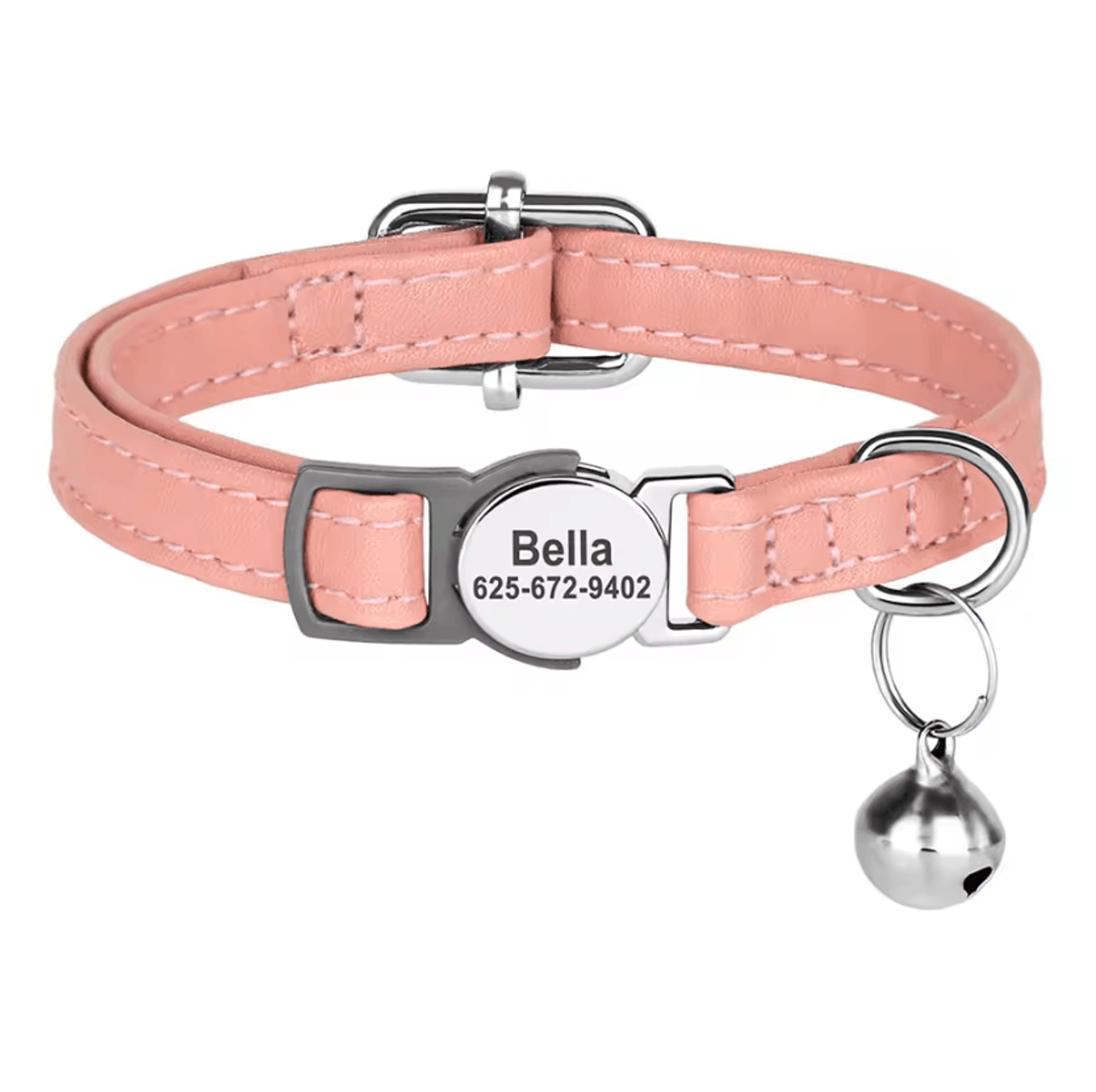Personalized PU Leather Cat Collar With Engraved Nameplate  Bell 2