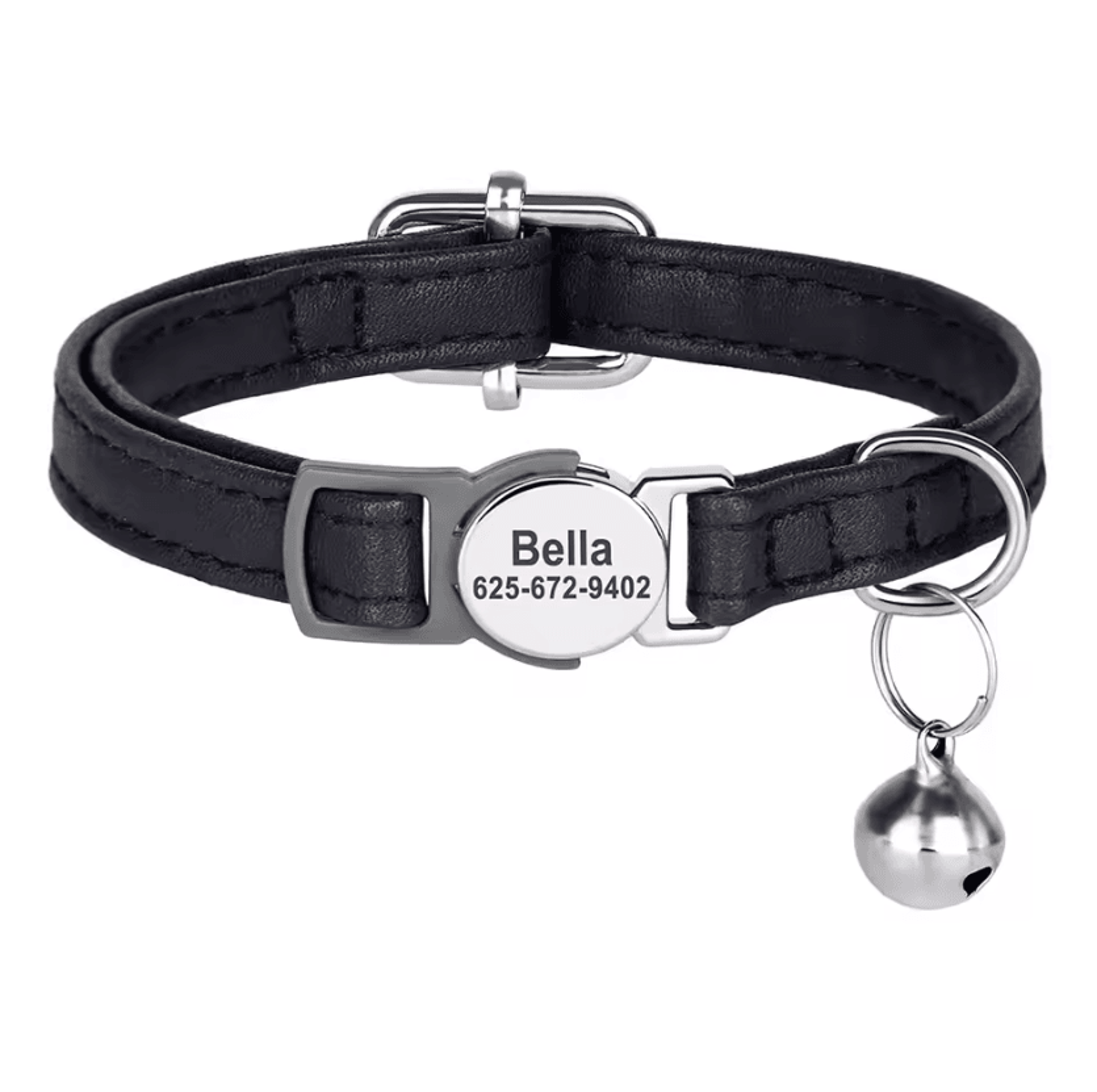 Personalized PU Leather Cat Collar With Engraved Nameplate  Bell 4