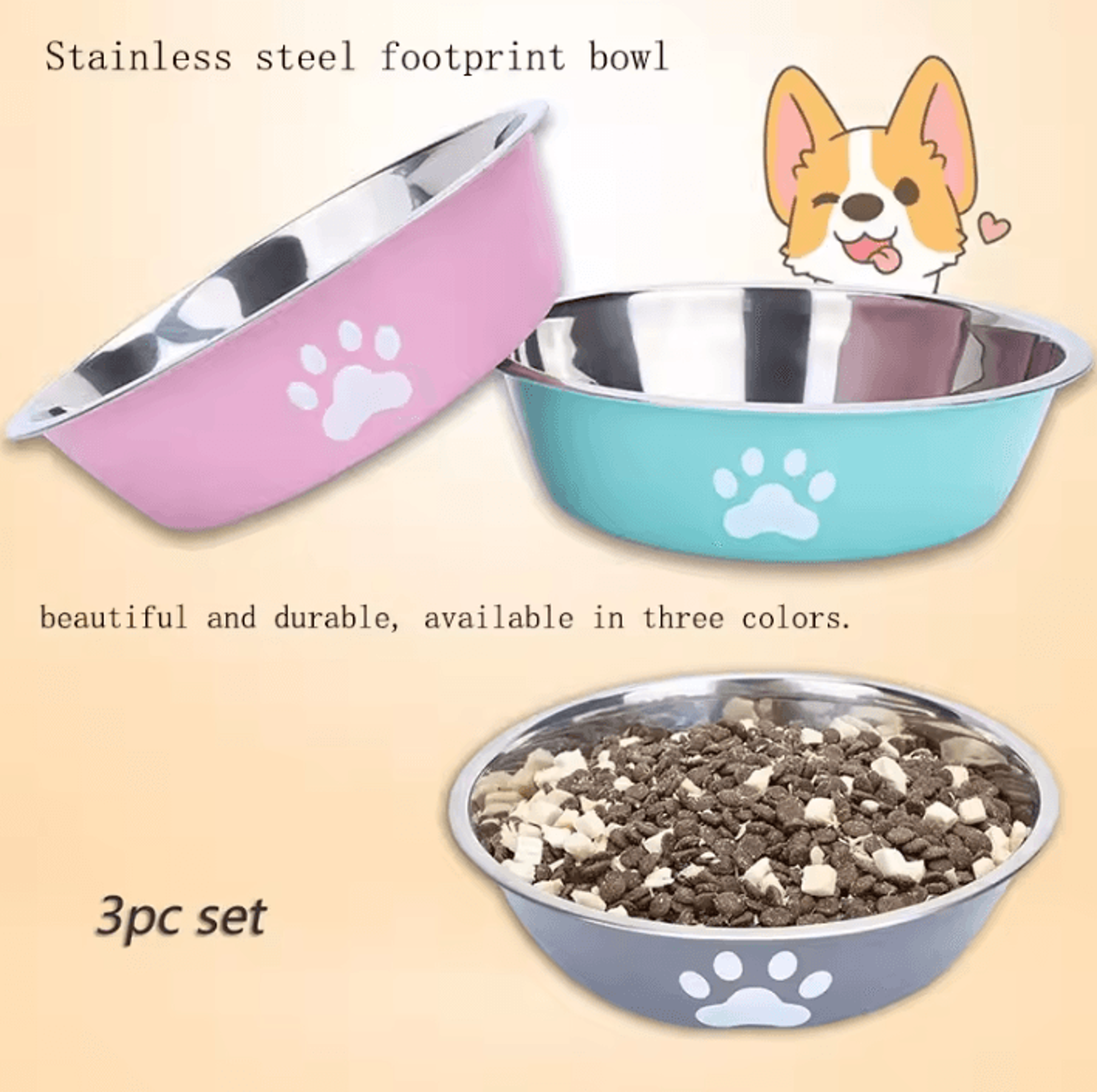 stainless steel anti-slip pet bowl for cats & dogs