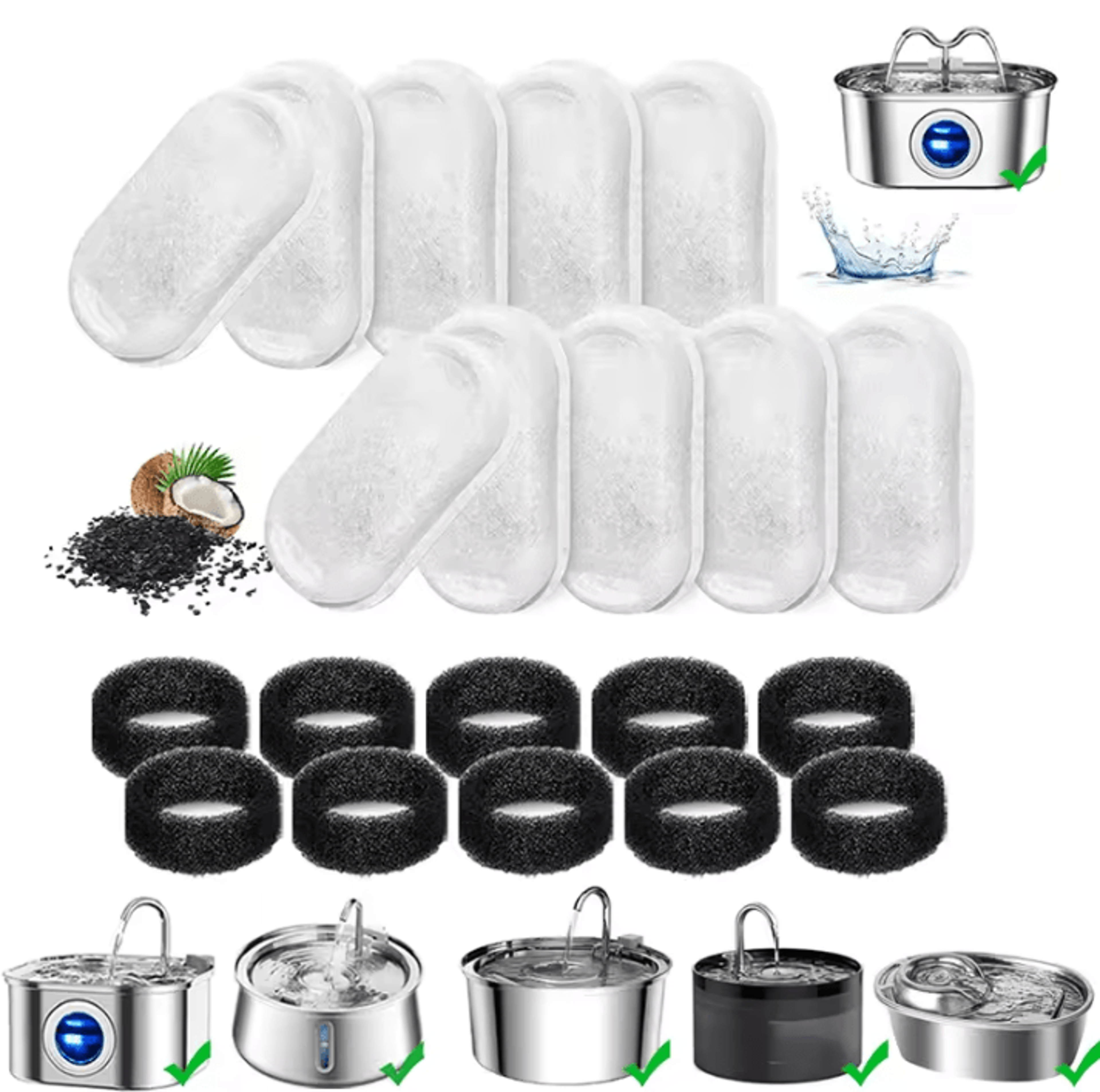 freshflow stainless steel cat water fountain filter replacement pack