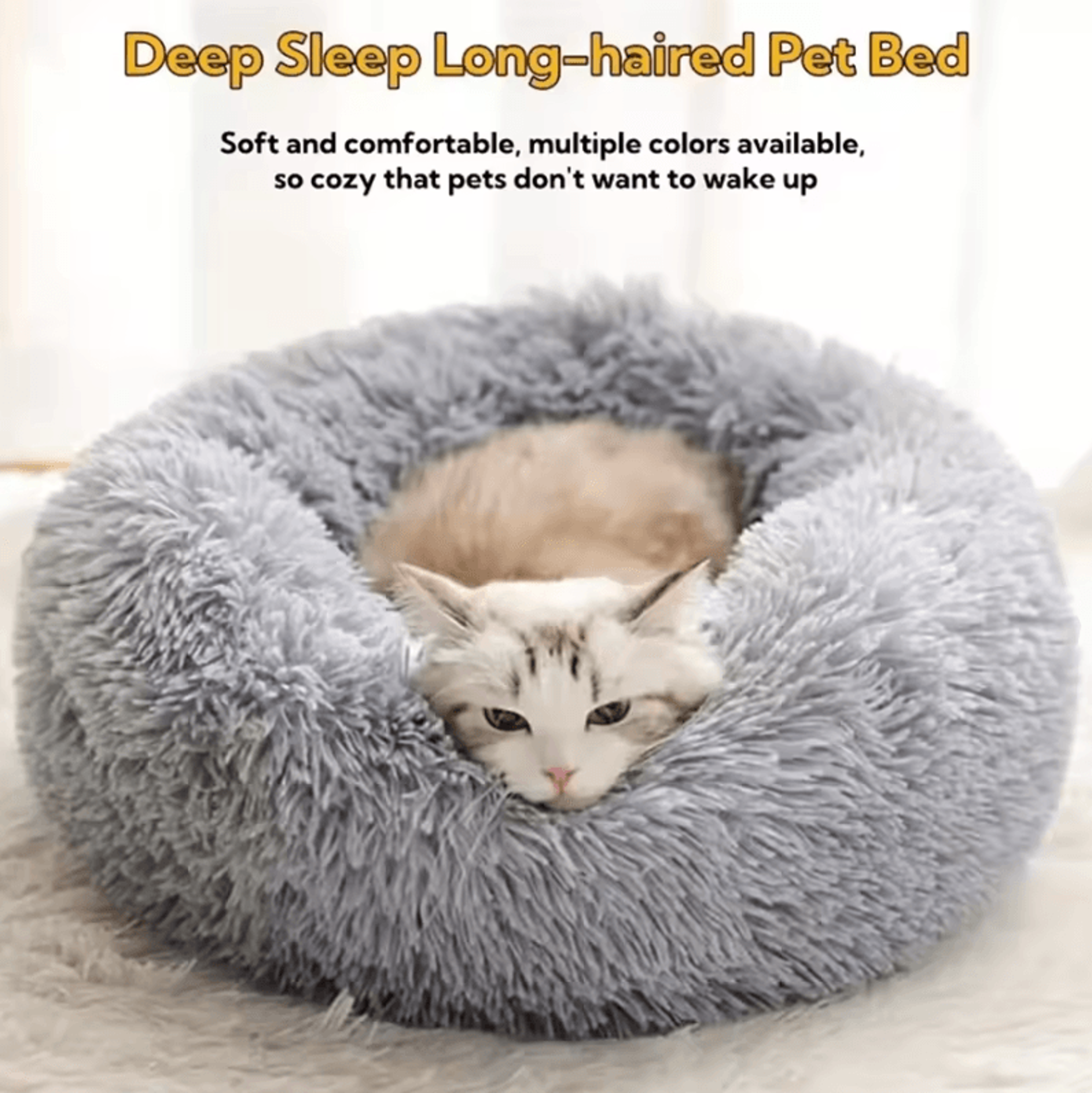 calming plush faux fur donut pet bed for cats & small dogs