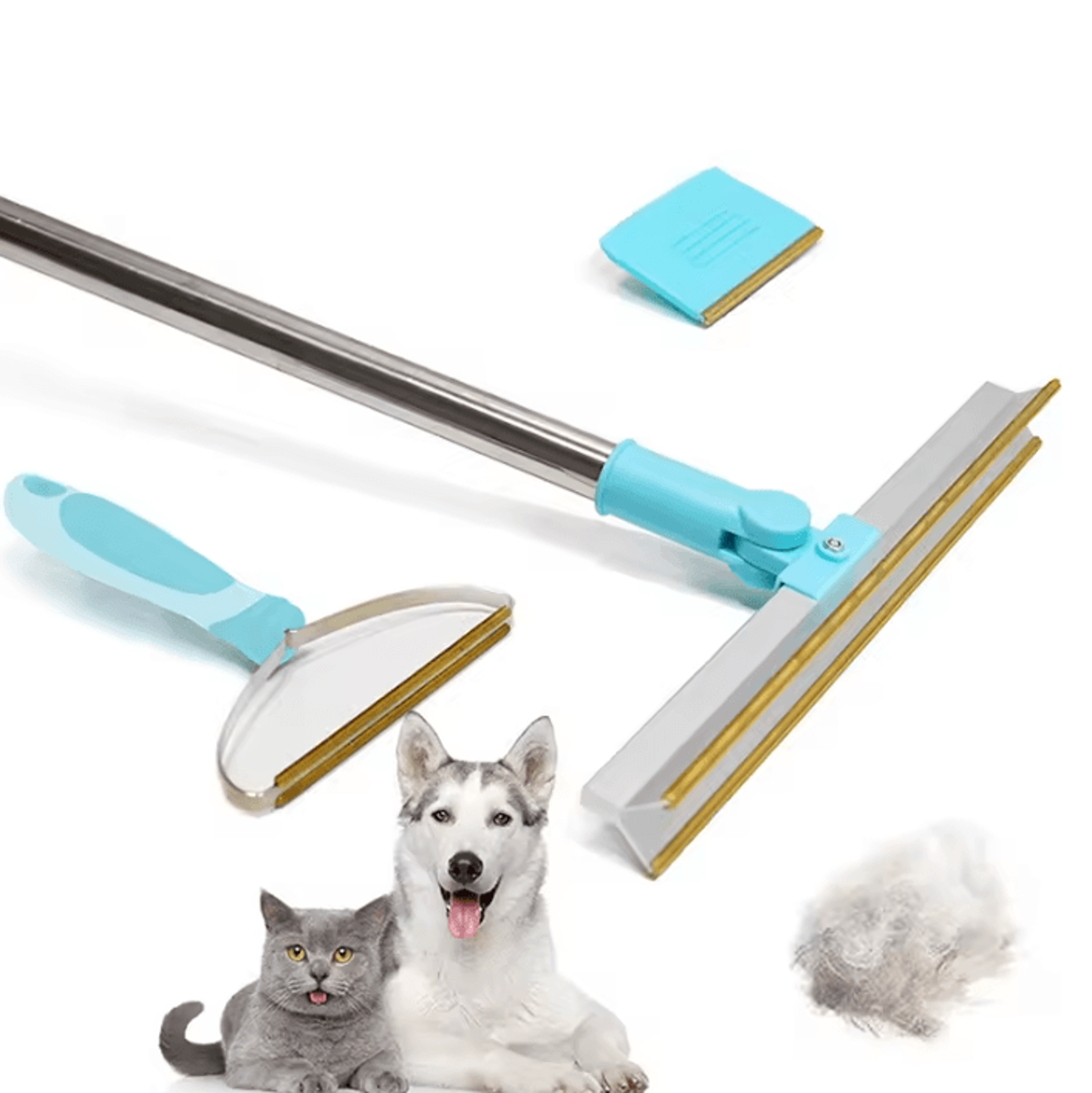 pet hair remover rug rake with telescopic handle & 180 rotating head