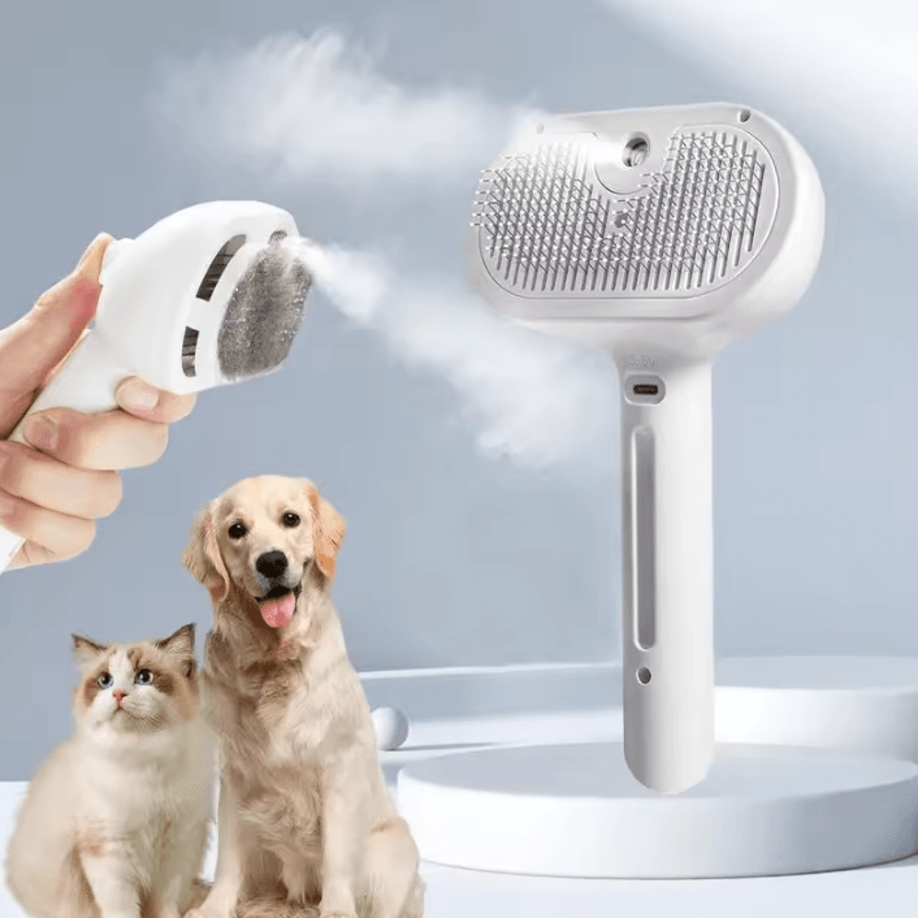 mistglow steam massage grooming brush for cats & dogs