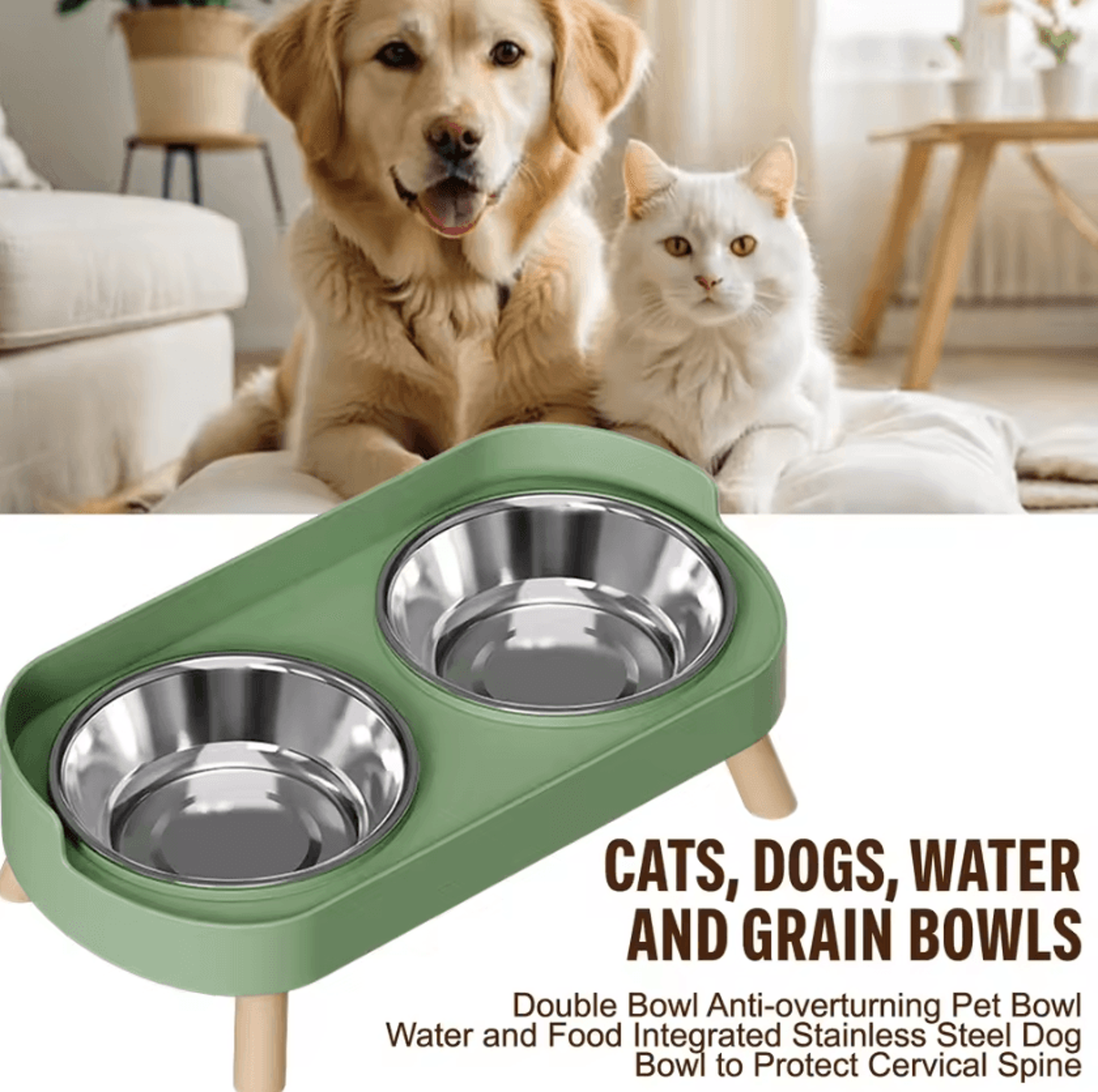 elevapaws stainless steel raised dual pet bowl