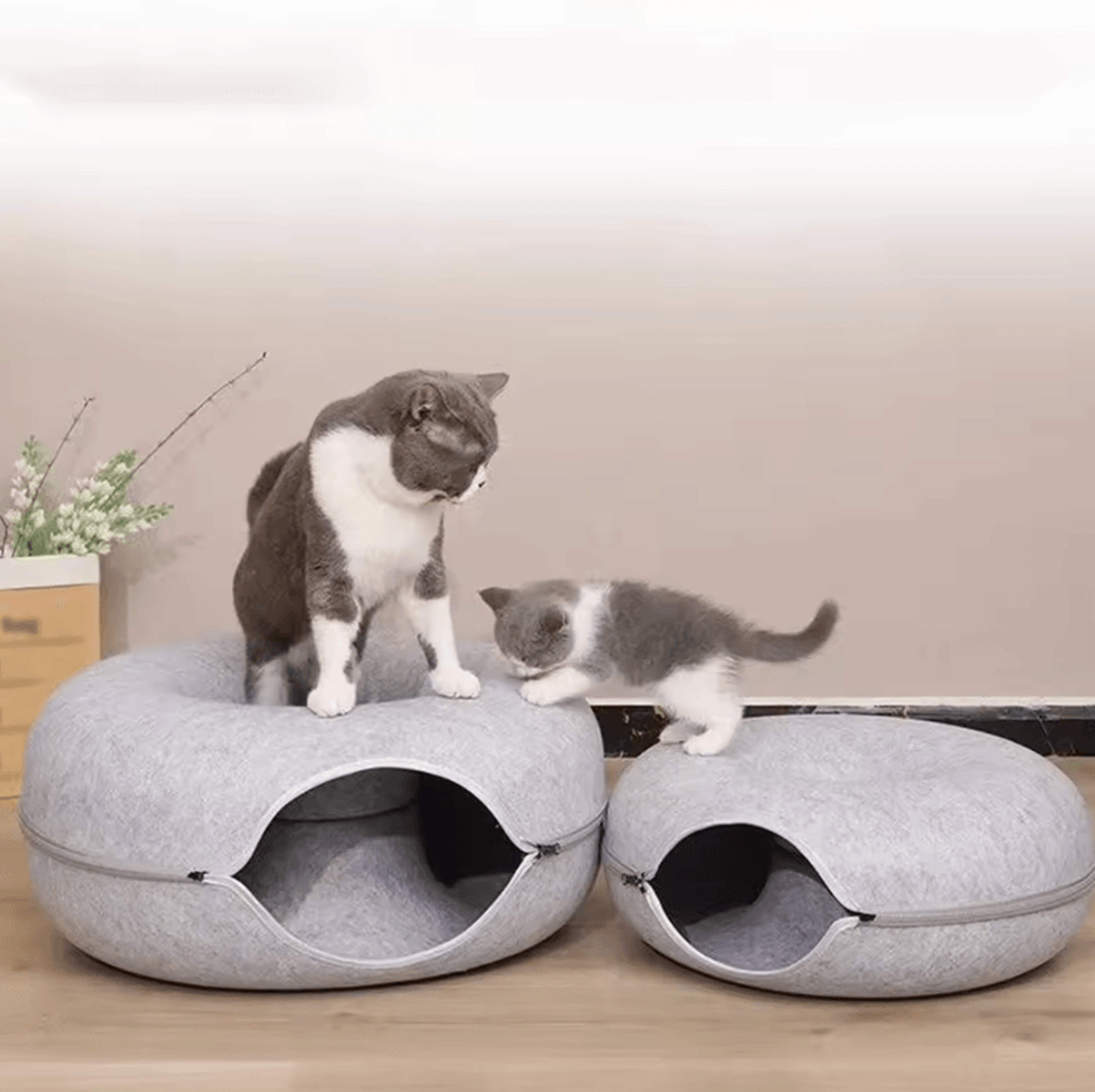 cozy tunnel donut cat bed & interactive felt play house