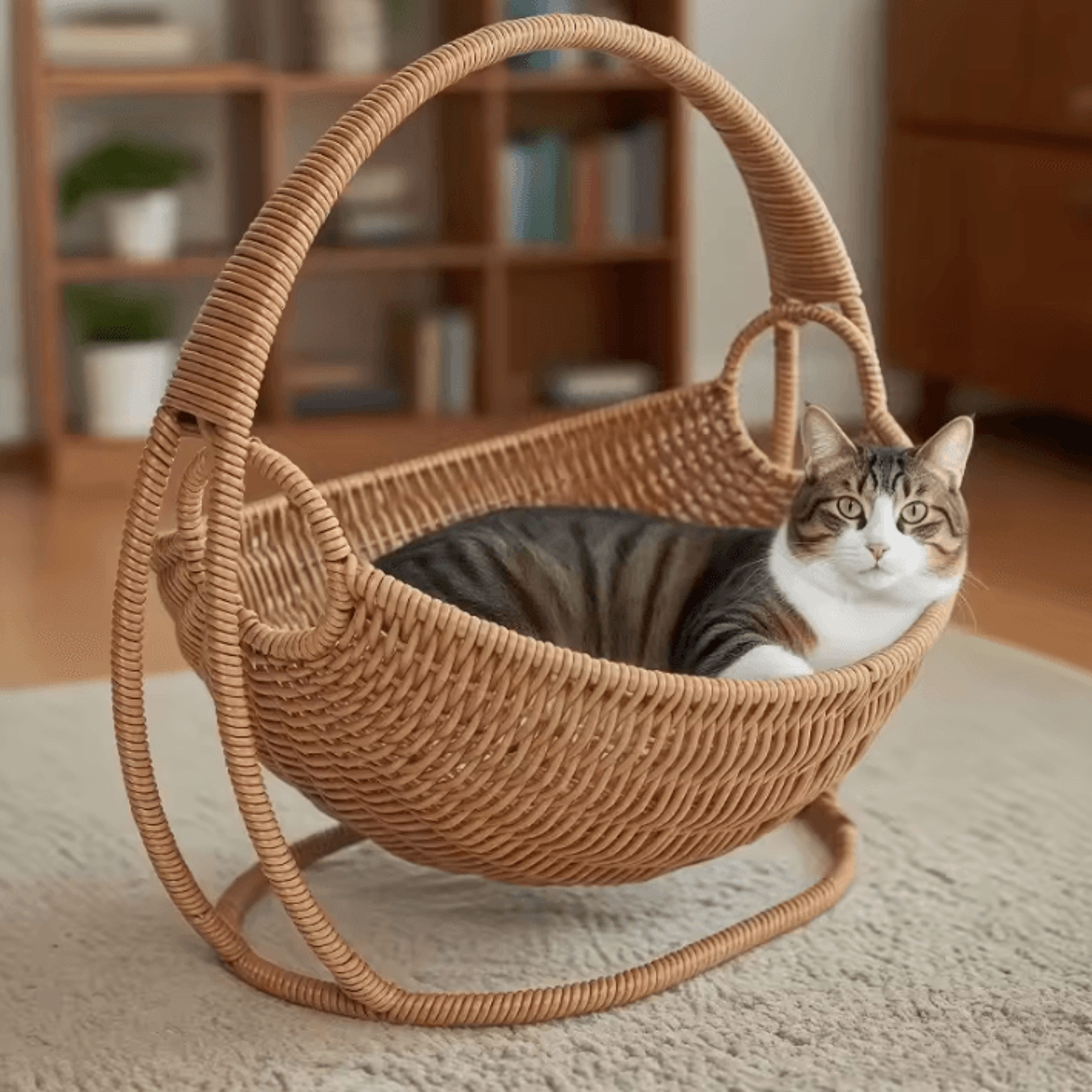 Cozy Rattan Cat Hammock Bed With Hanging Bracket For Indoor Pets 1