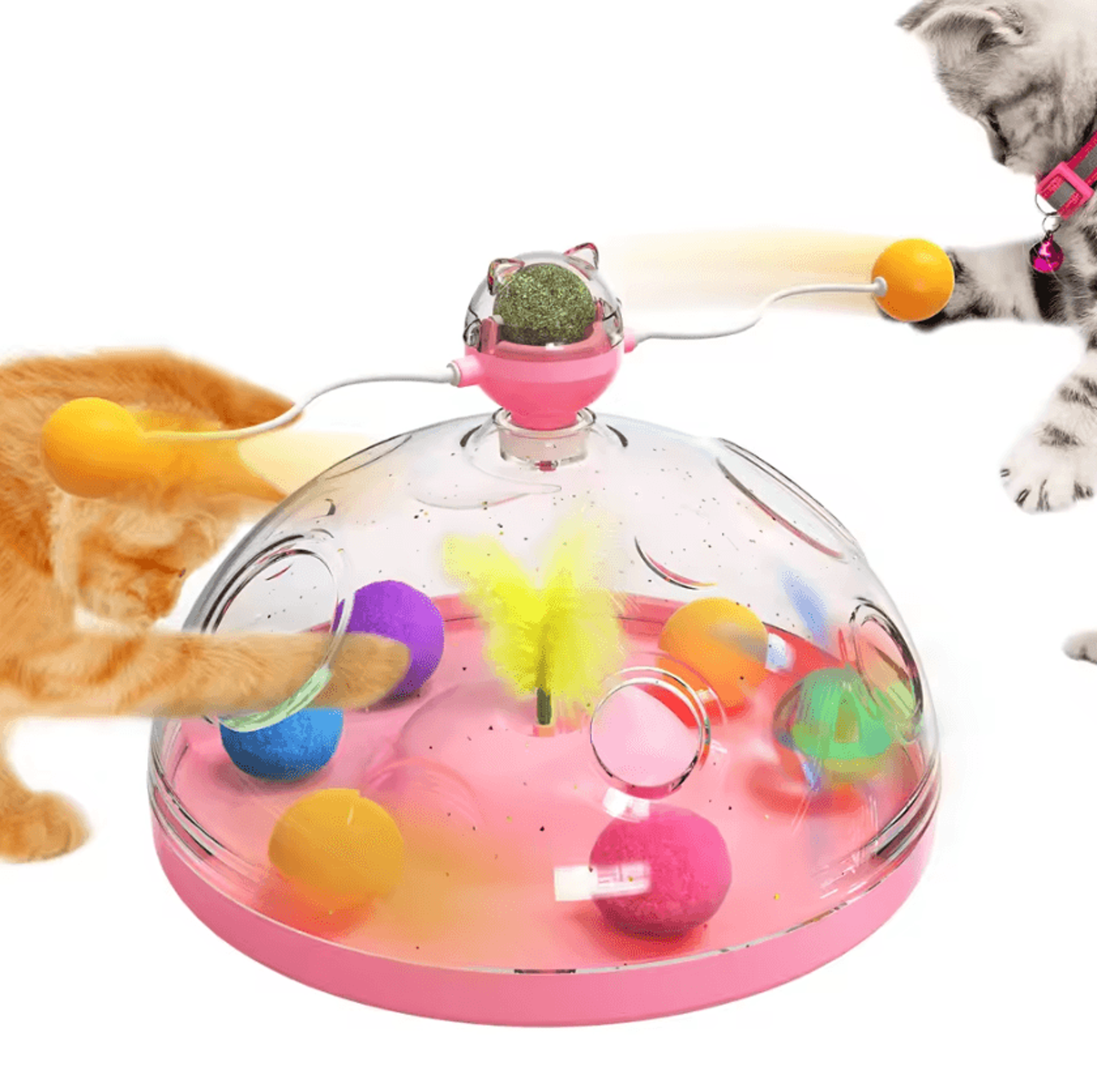 Interactive Cat Puzzle Toy With Spinning Track Balls  Feather Teaser 0