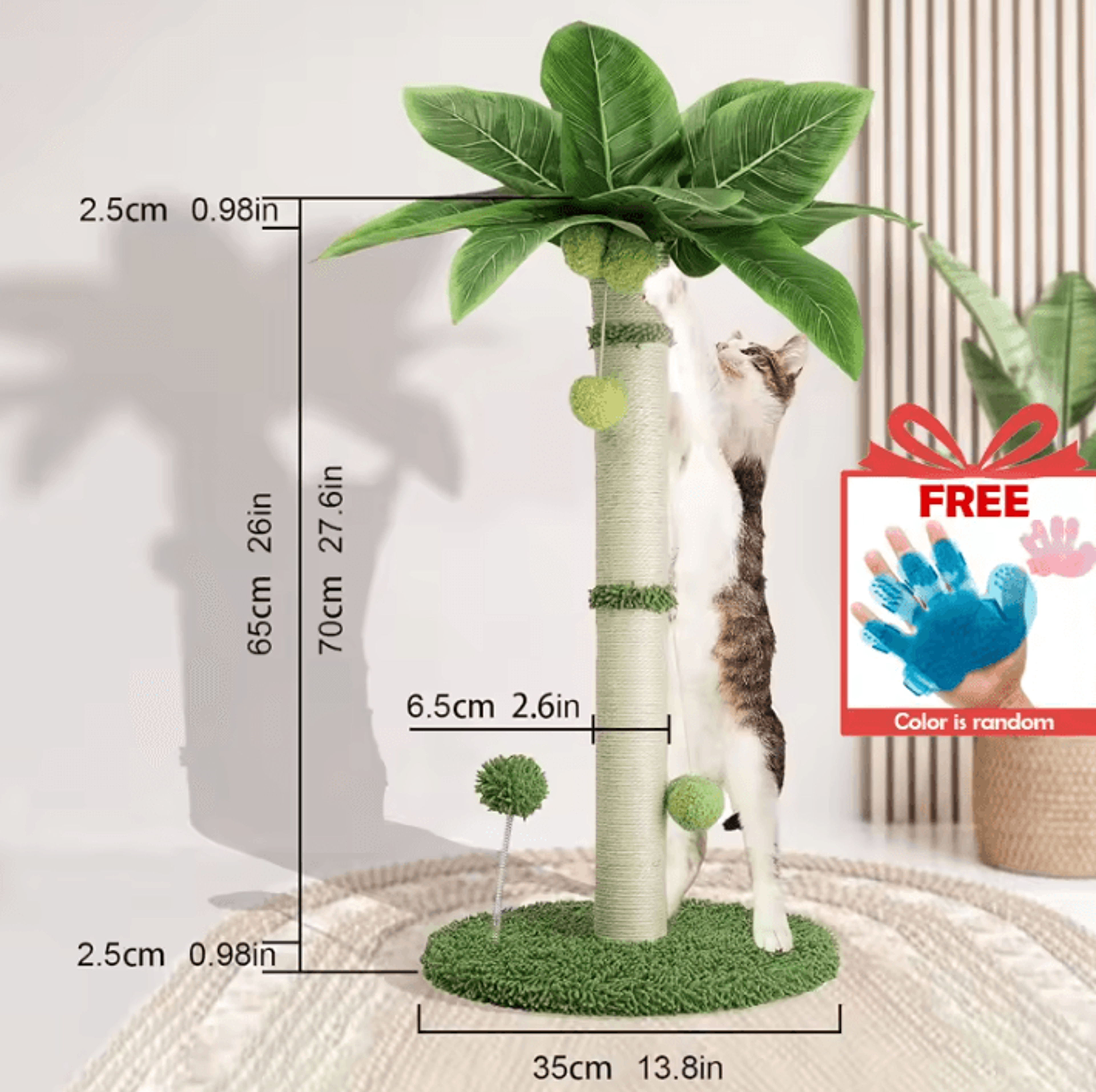 65cm Cat Scratching Post Tree With Sisal Rope  Interactive Ball Toys 4