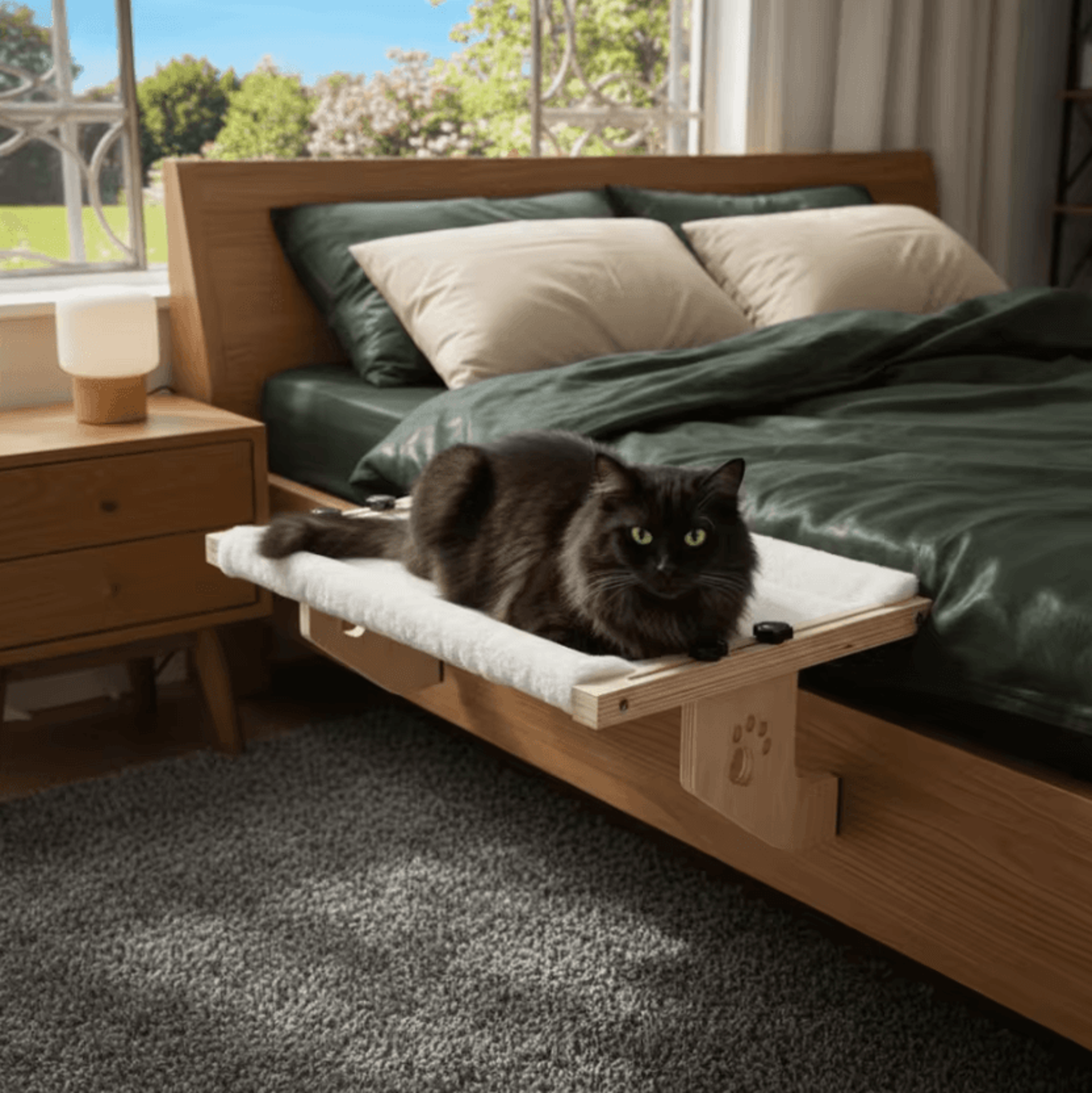 Wooden Frame Cat Window Hammock Bed With Paw Print Design 1