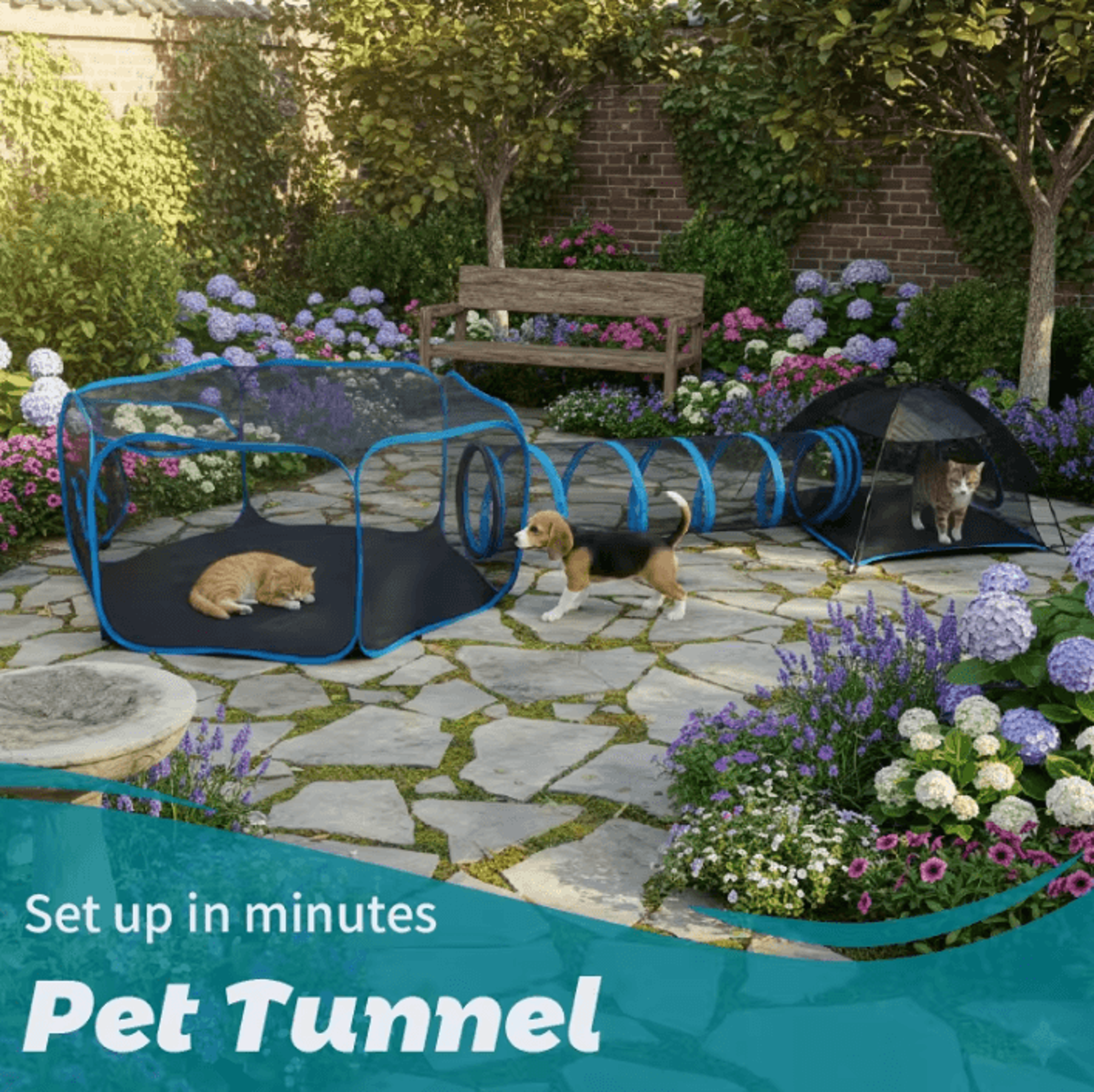 3-in-1 portable mesh pet playhouse with tunnel for cats & small animals