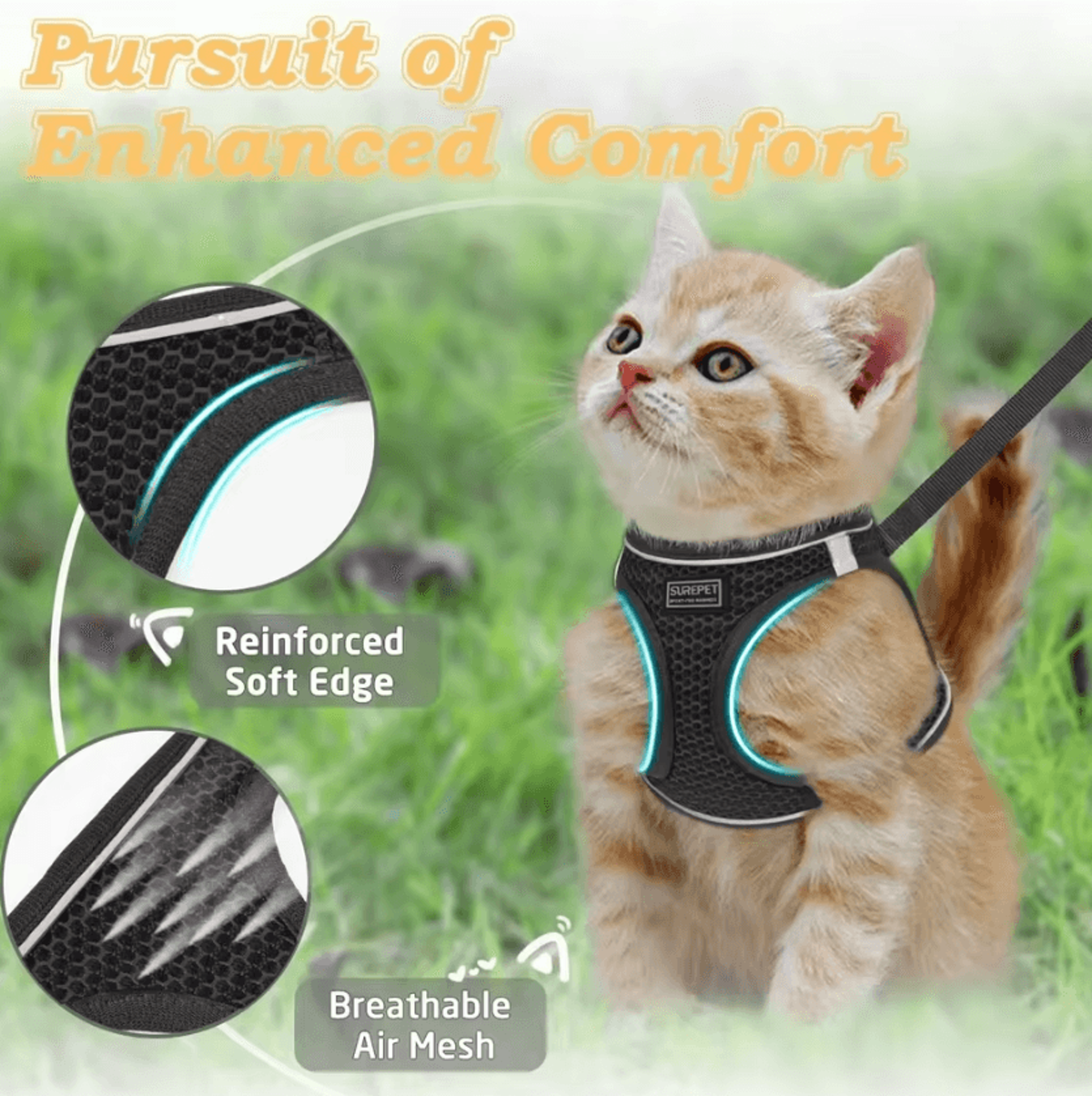 safestride reflective cat & puppy harness set