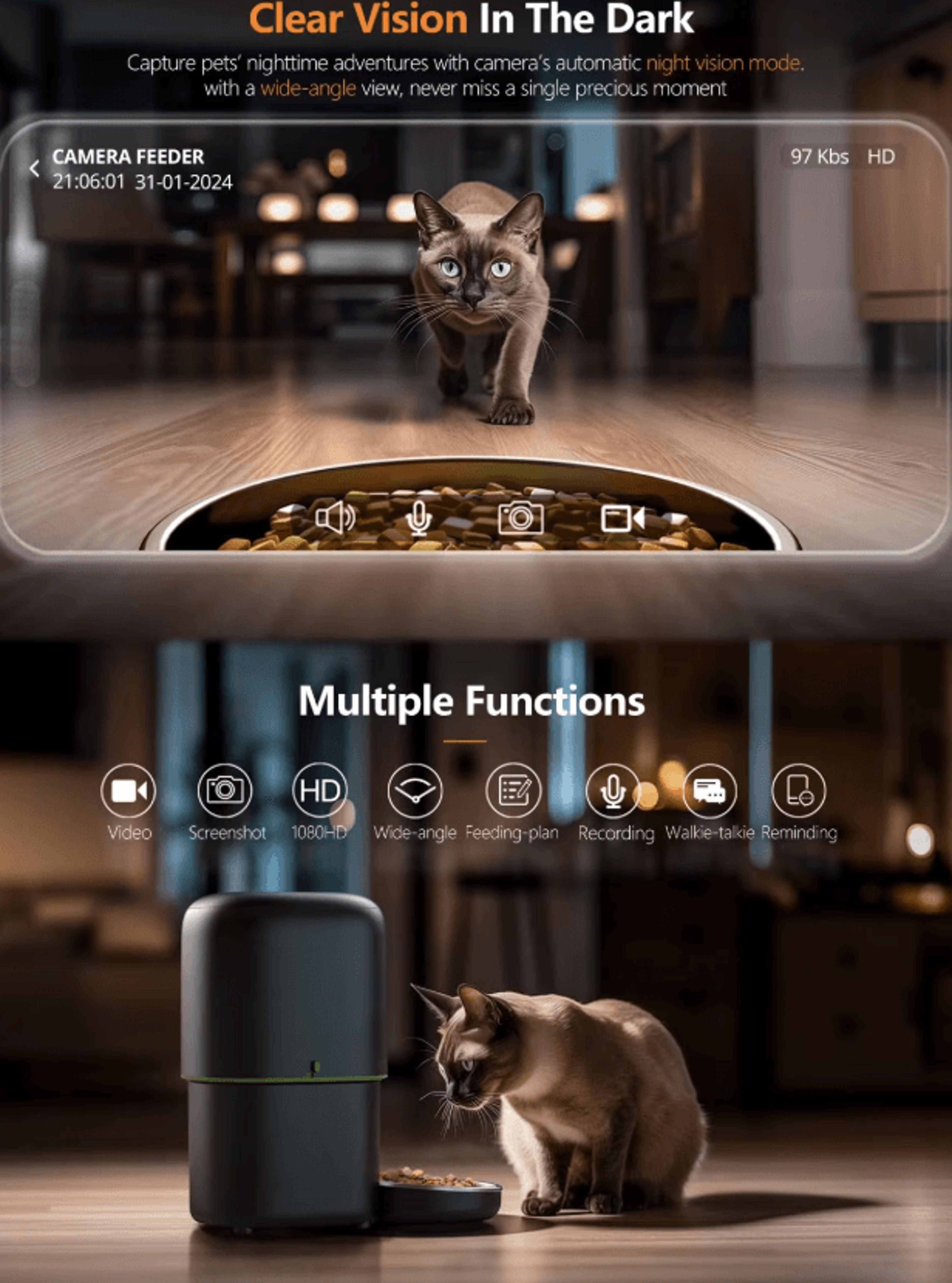 VisionServe WiFi Automatic Pet Feeder With Camera 2