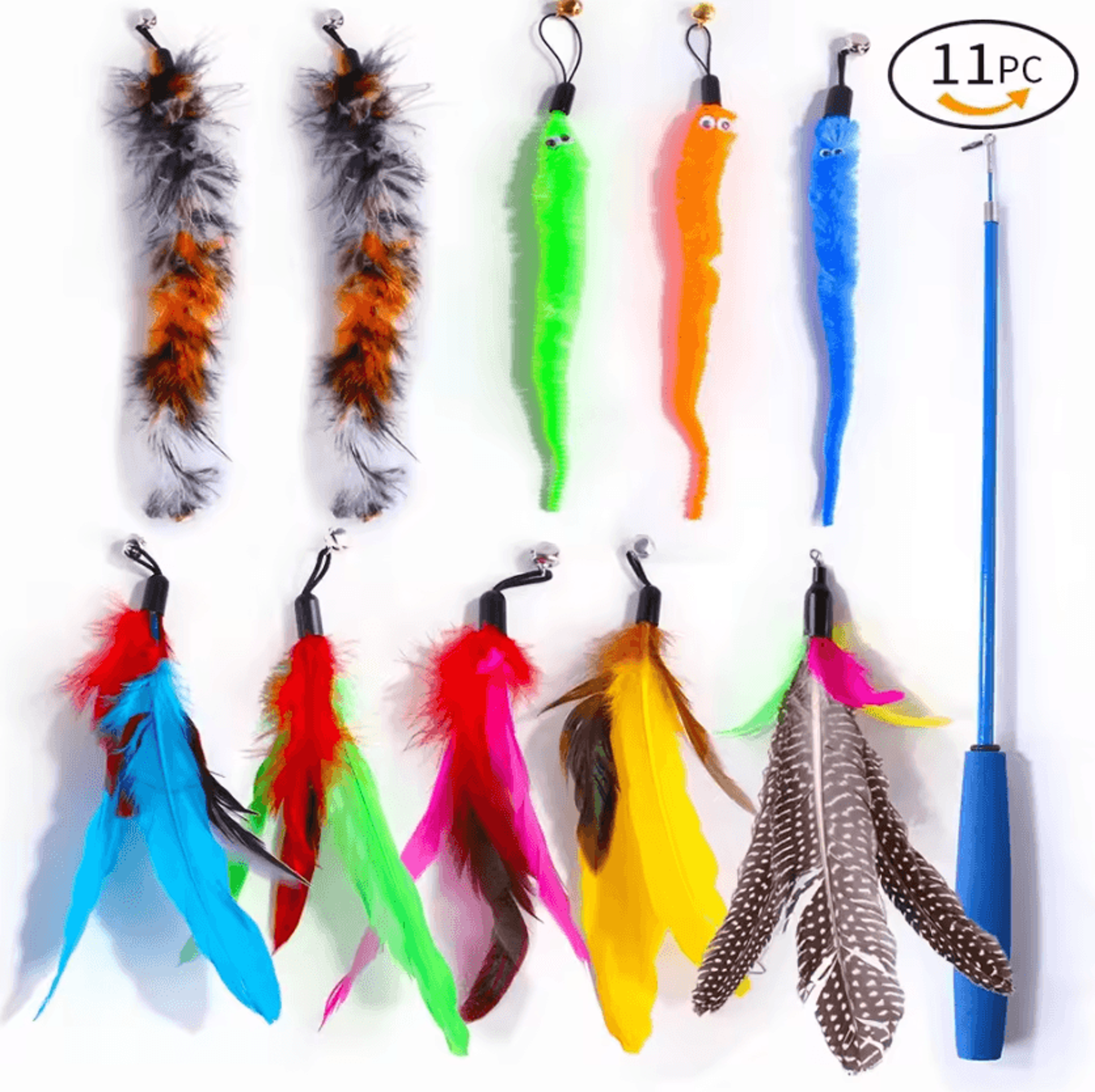 FlutterCatch Retractable Cat Wand Toy With Feather  Caterpillar Refill Set 0
