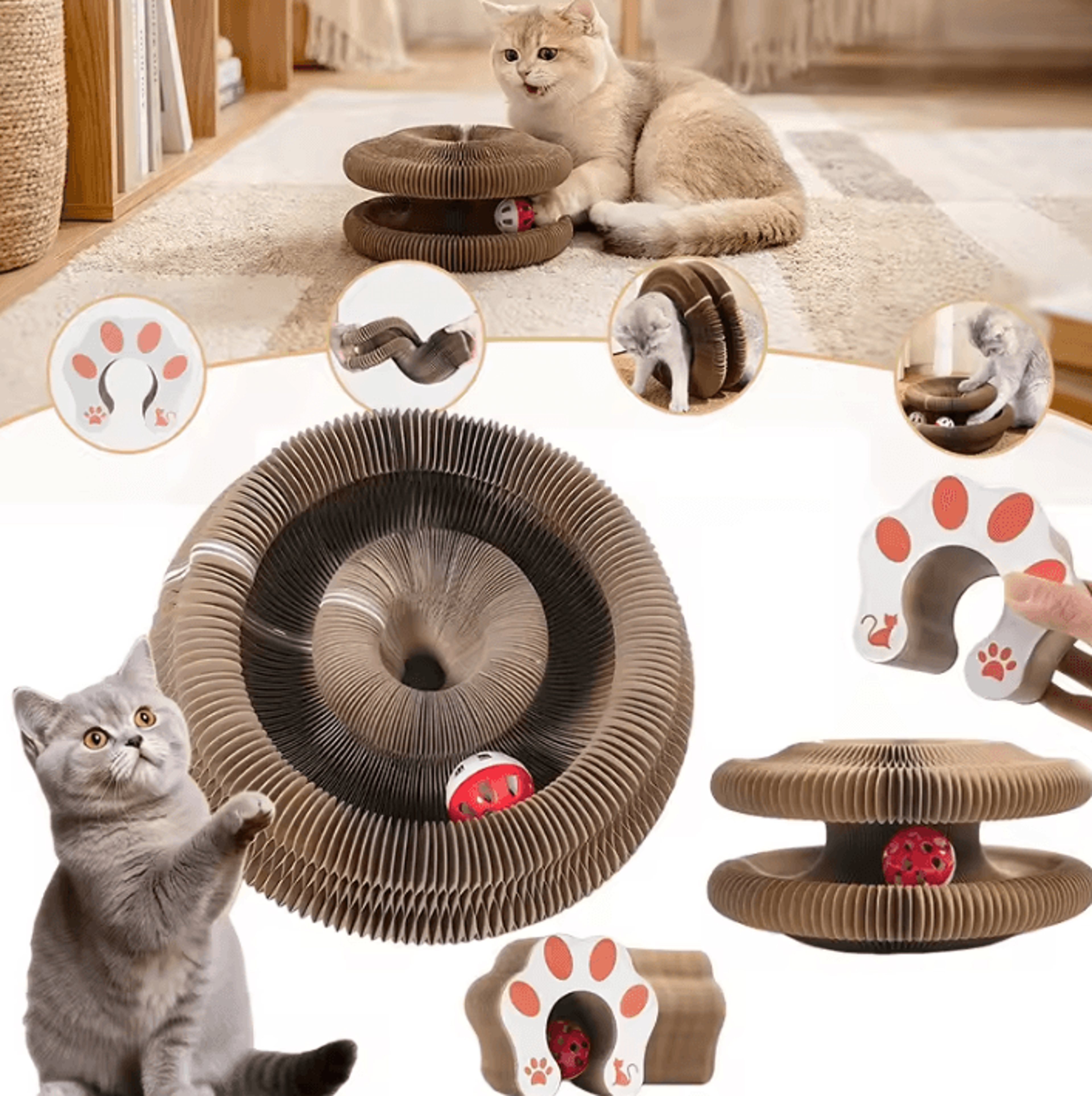 FlexiPaws Accordion Cat Scratching Board With Interactive Ball Toy 2