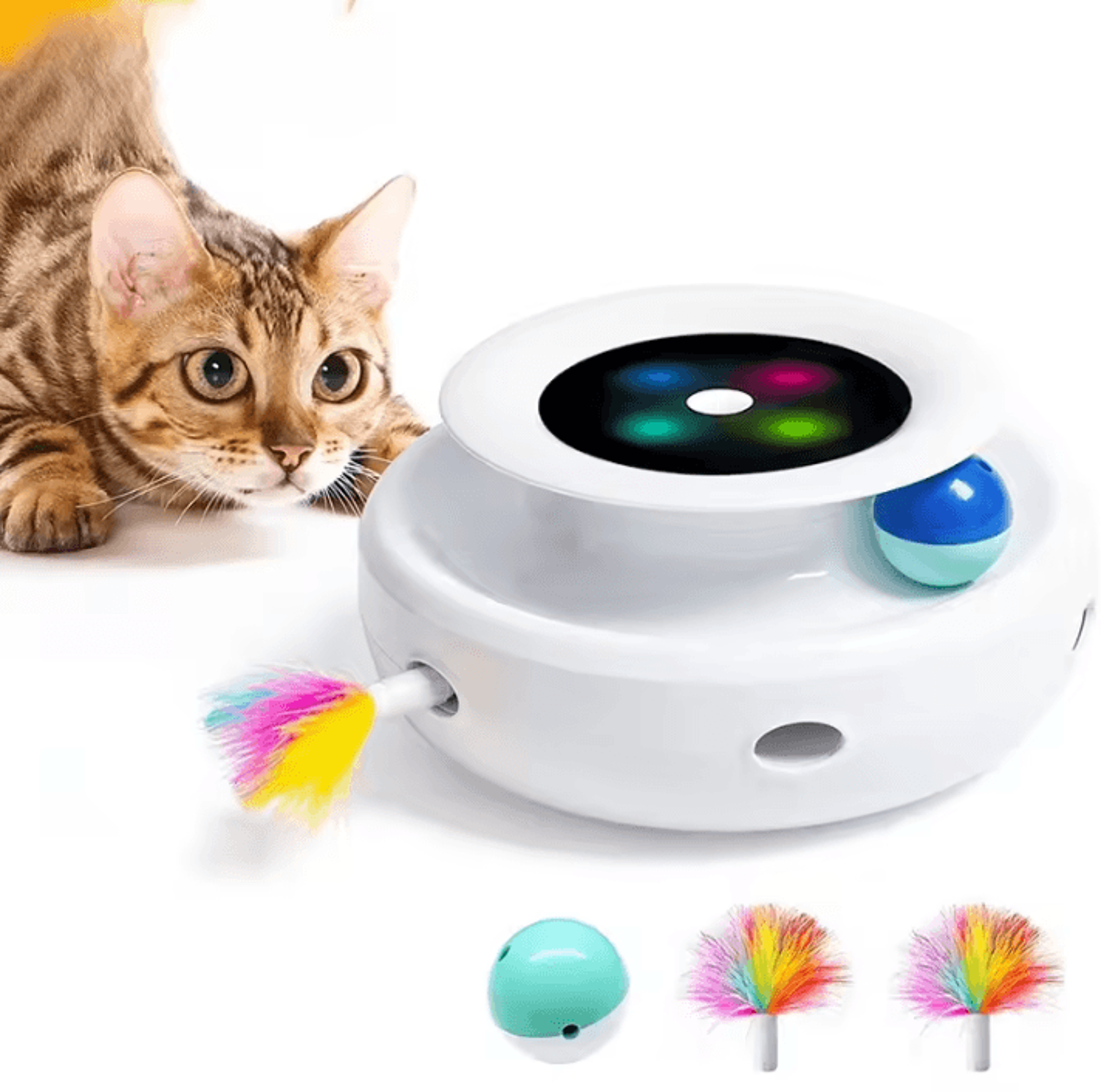 PounceSpin Smart Cat Toy  2in1 Automatic Feather Ball Interactive Pet Toy 0