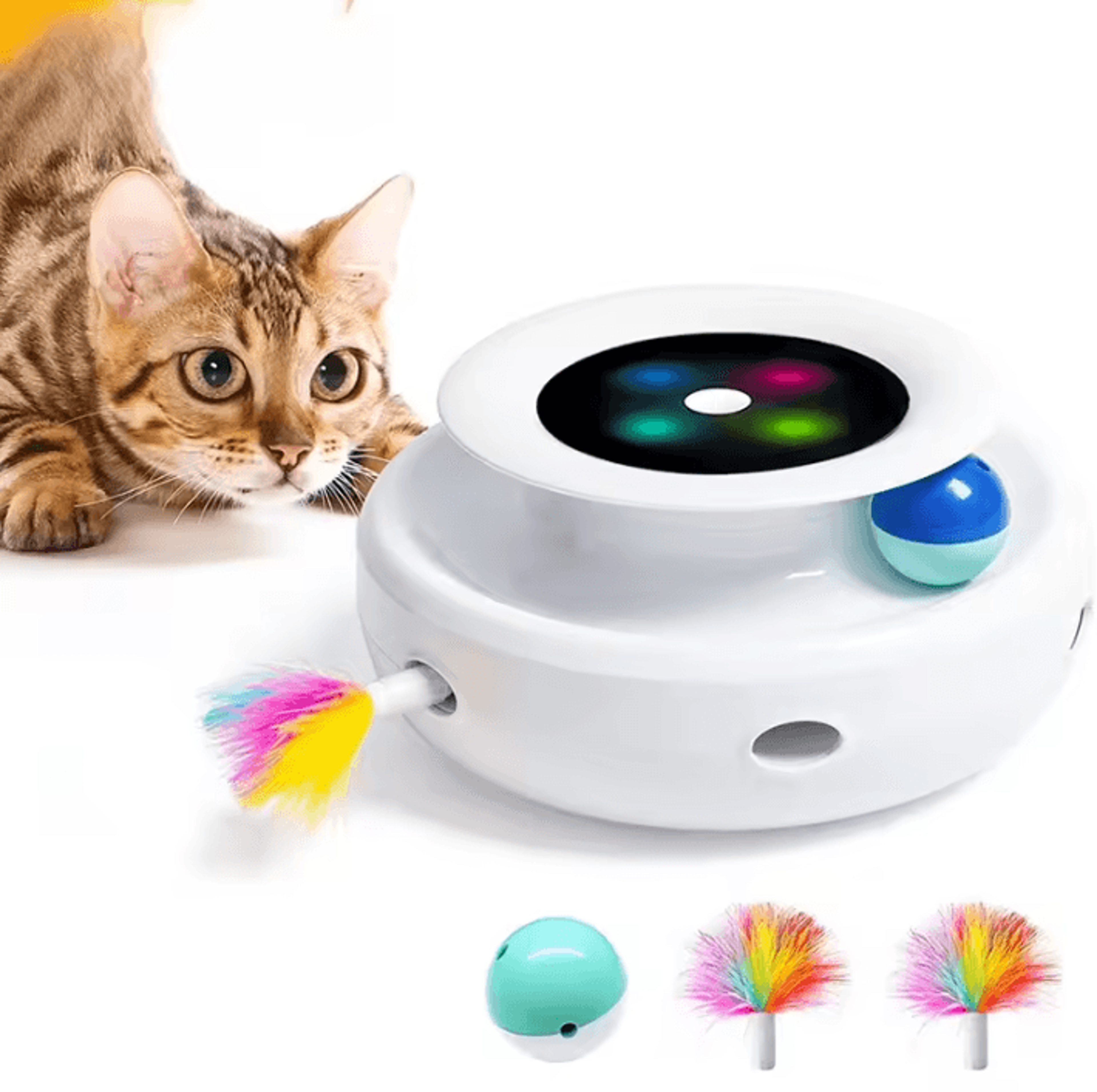 PounceSpin Smart Cat Toy  2in1 Automatic Feather Ball Interactive Pet Toy 4