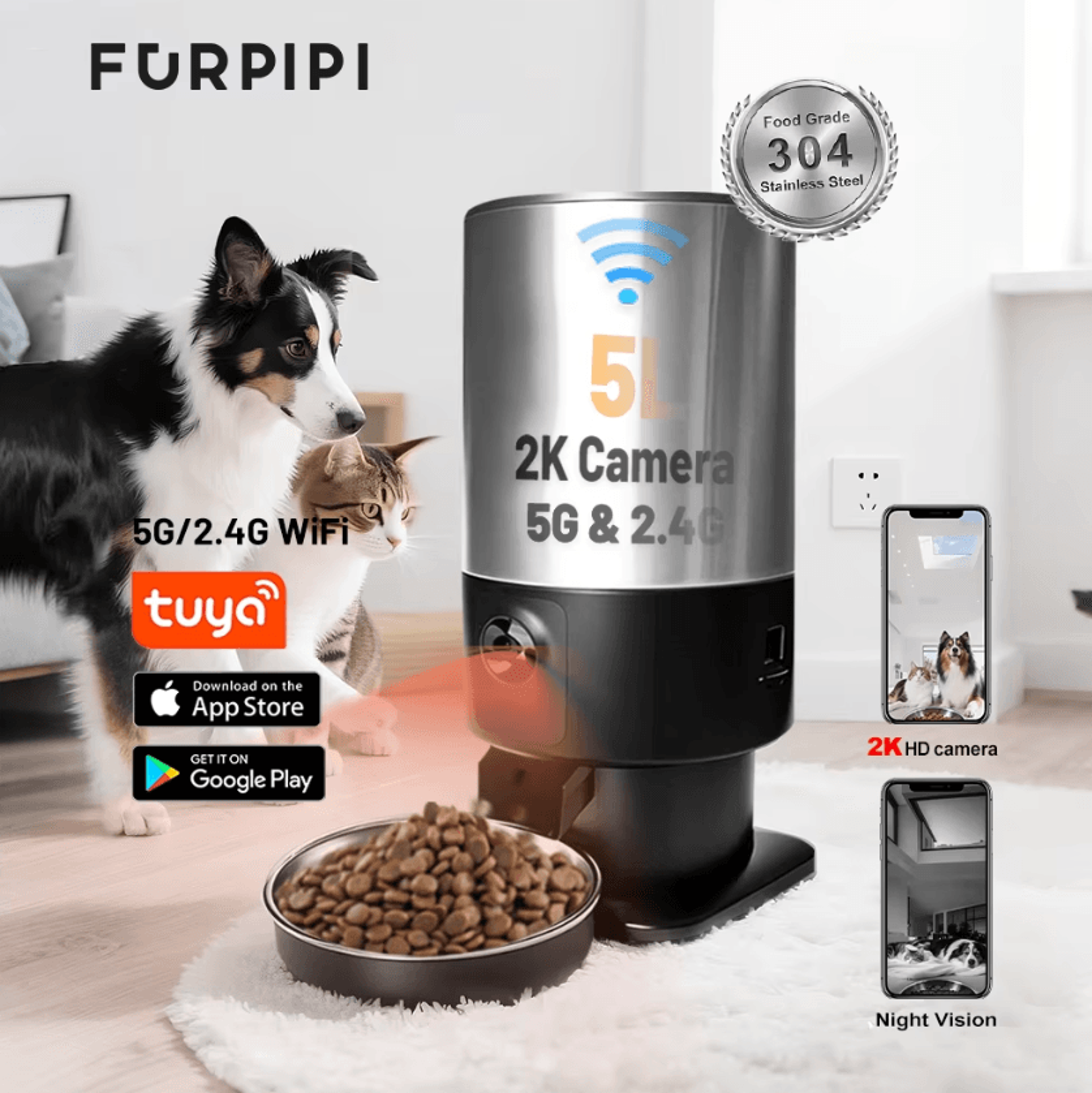 SmartSight 5L Automatic Cat Feeder With HD Camera  App Control 0