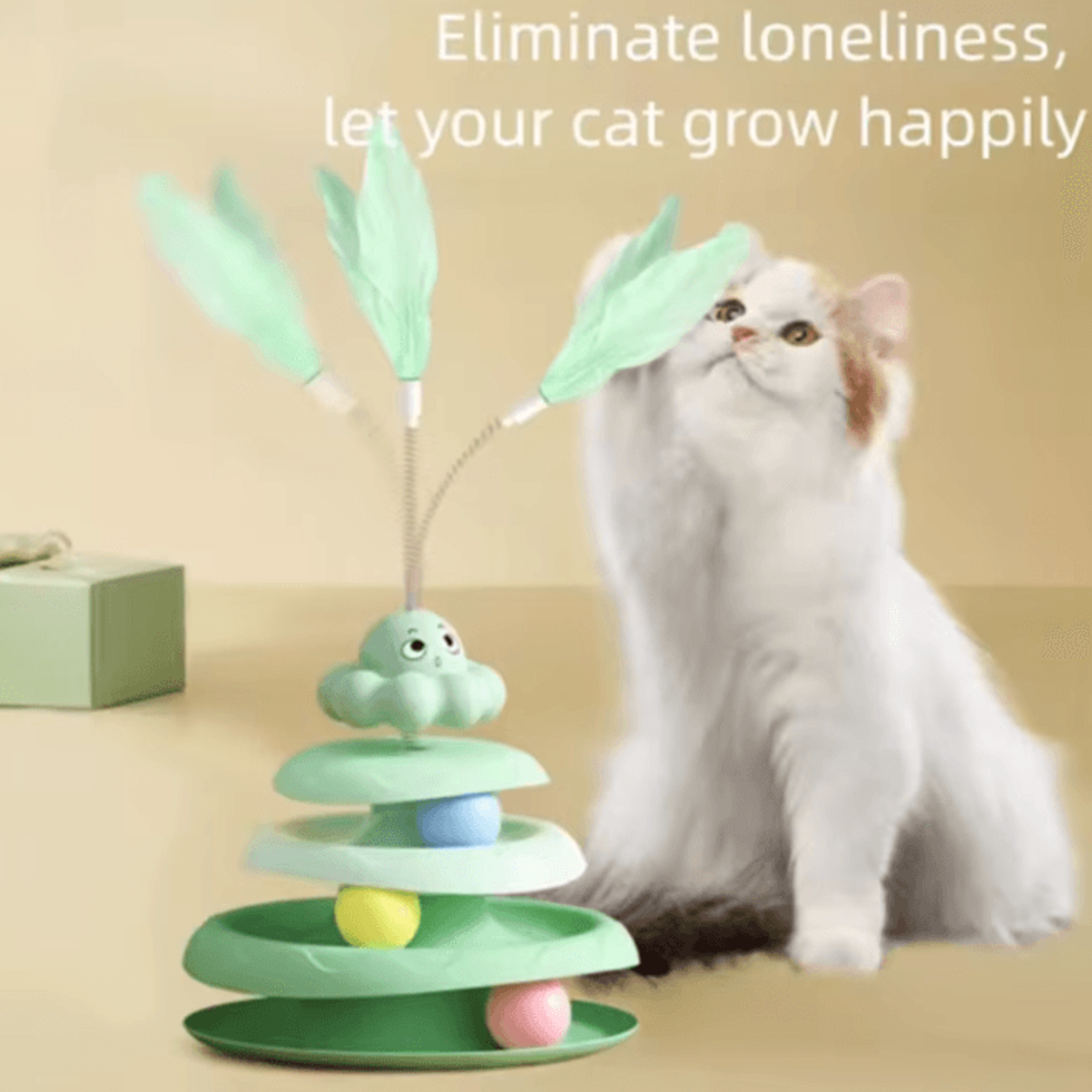 OctoSpin Interactive Cat Toy Tower  3Layer Ball Track Puzzle With Teaser Wand 1