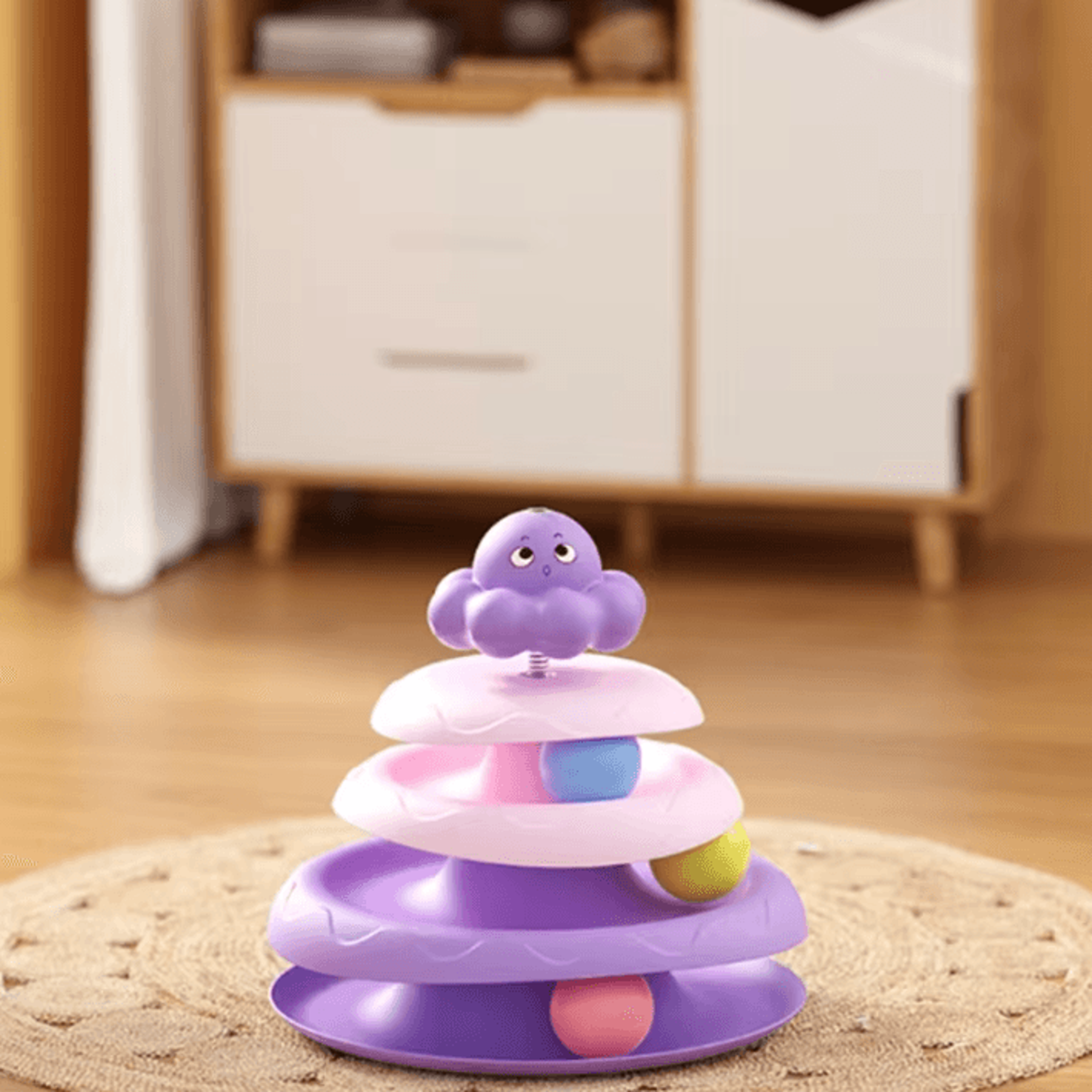 OctoSpin Interactive Cat Toy Tower  3Layer Ball Track Puzzle With Teaser Wand 2
