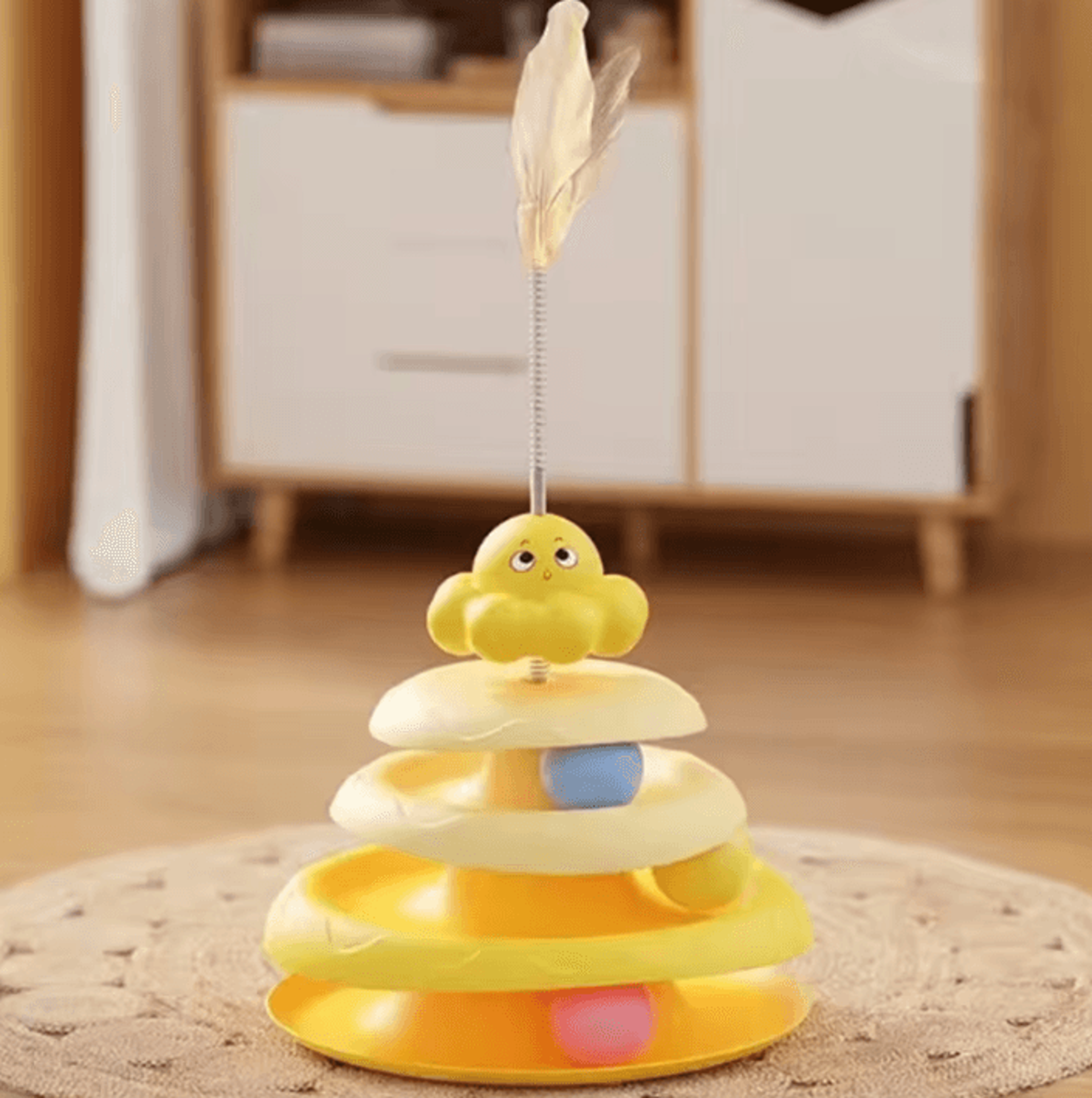 OctoSpin Interactive Cat Toy Tower  3Layer Ball Track Puzzle With Teaser Wand 3
