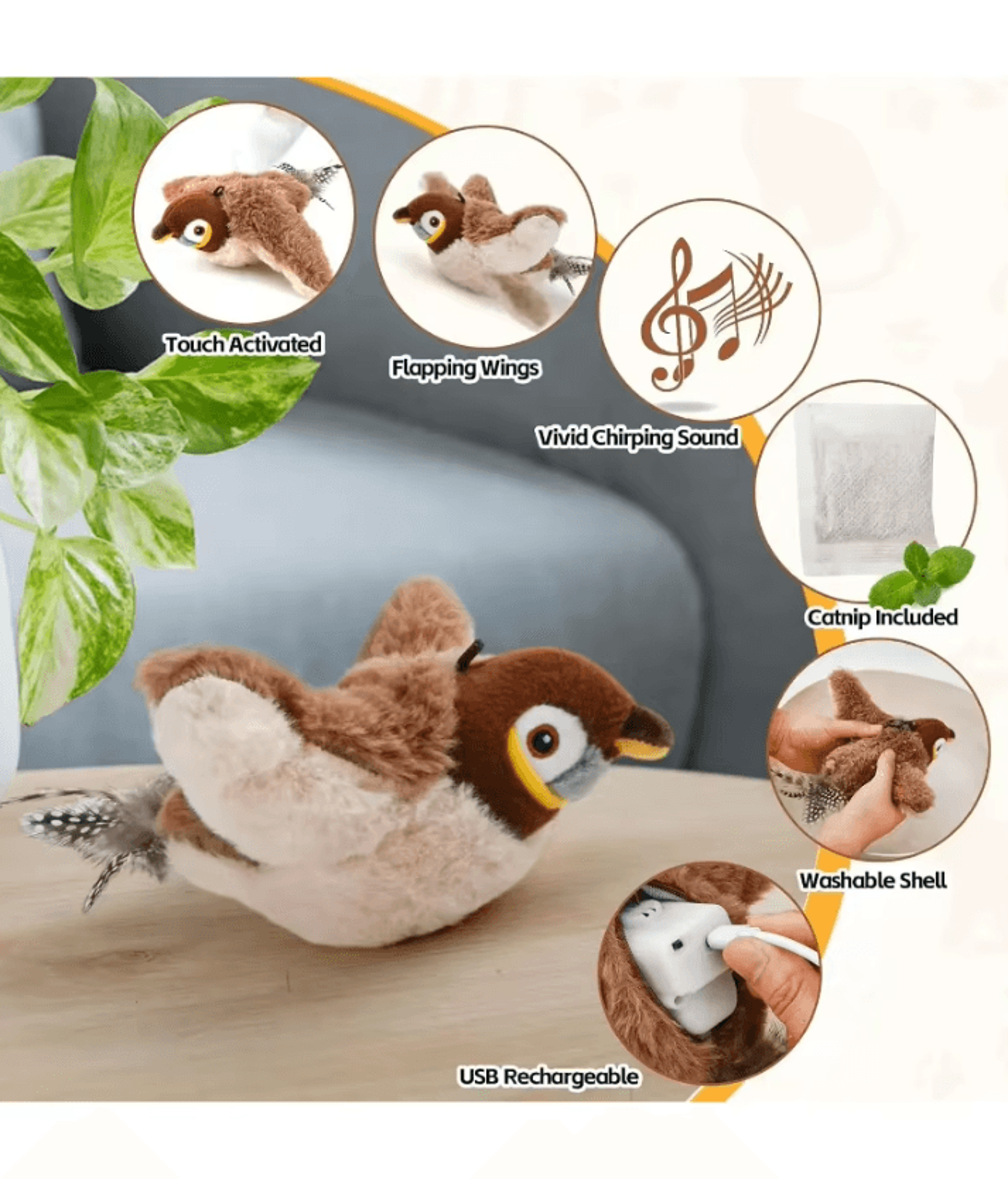 FlappyPaws Interactive Chirping Bird Toy For Cats 4