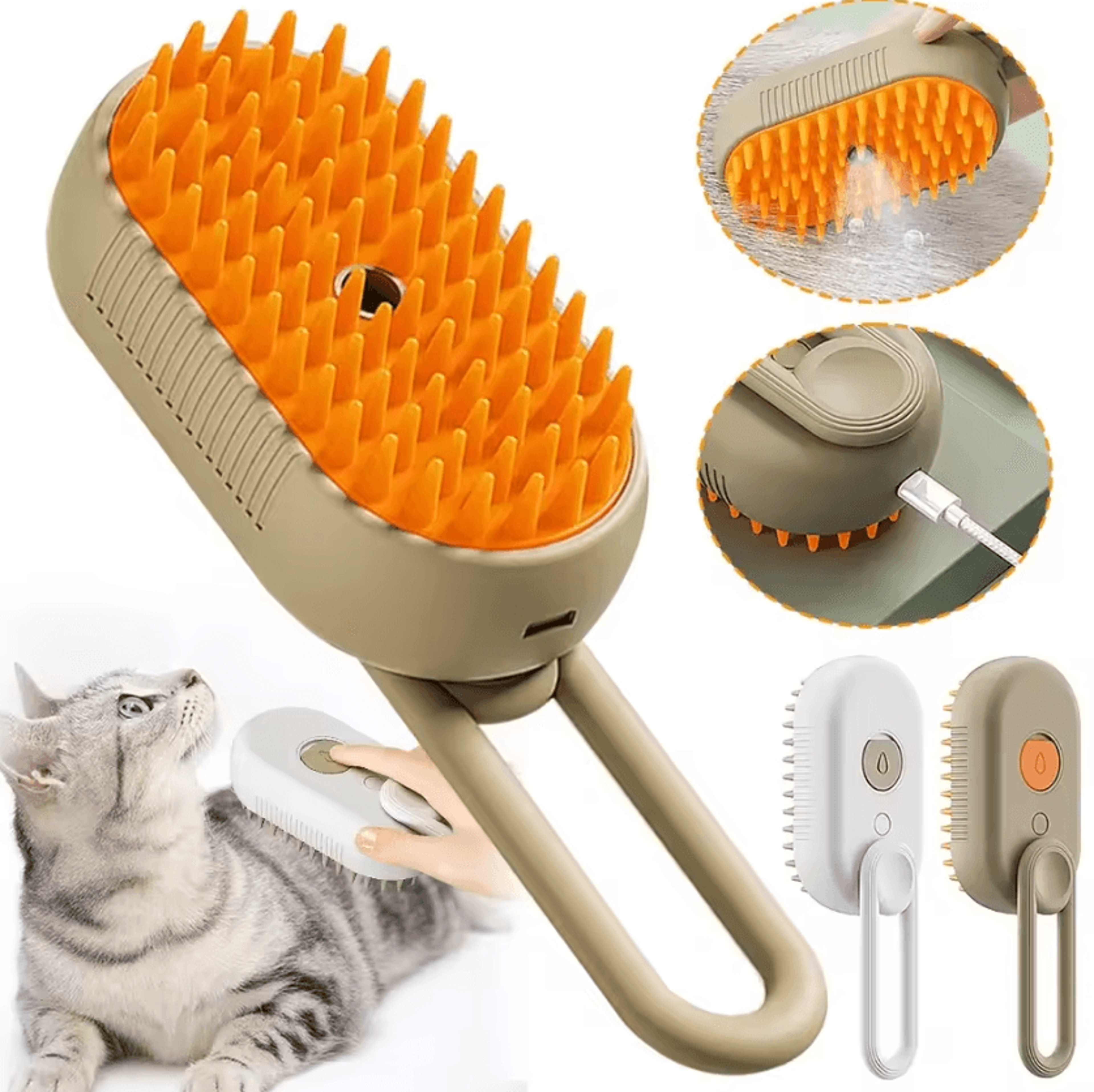 3-in-1 steam pet grooming brush for hair removal, massage & coat care