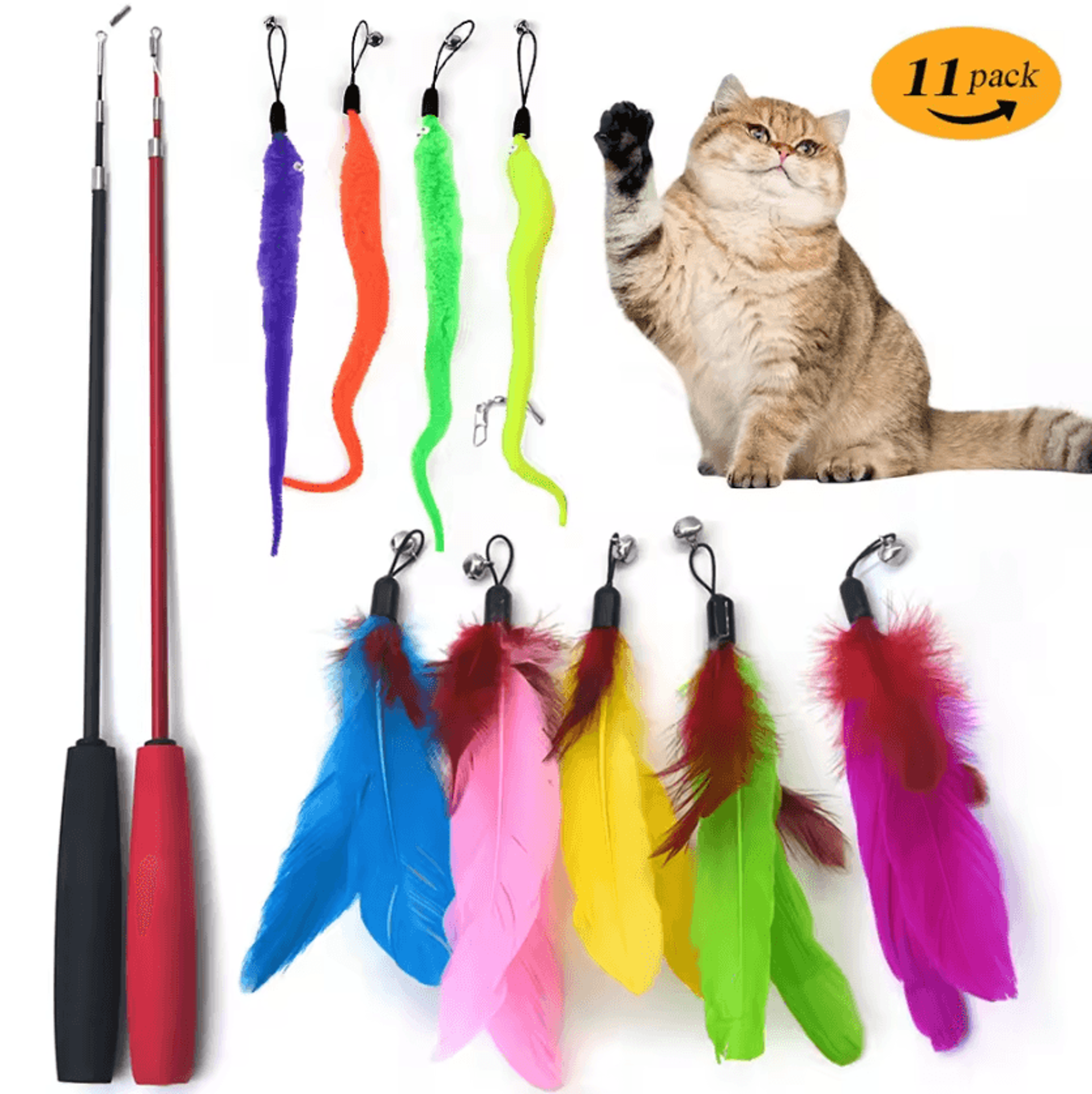 interactive feather teaser wand for cats with retractable fishing rod