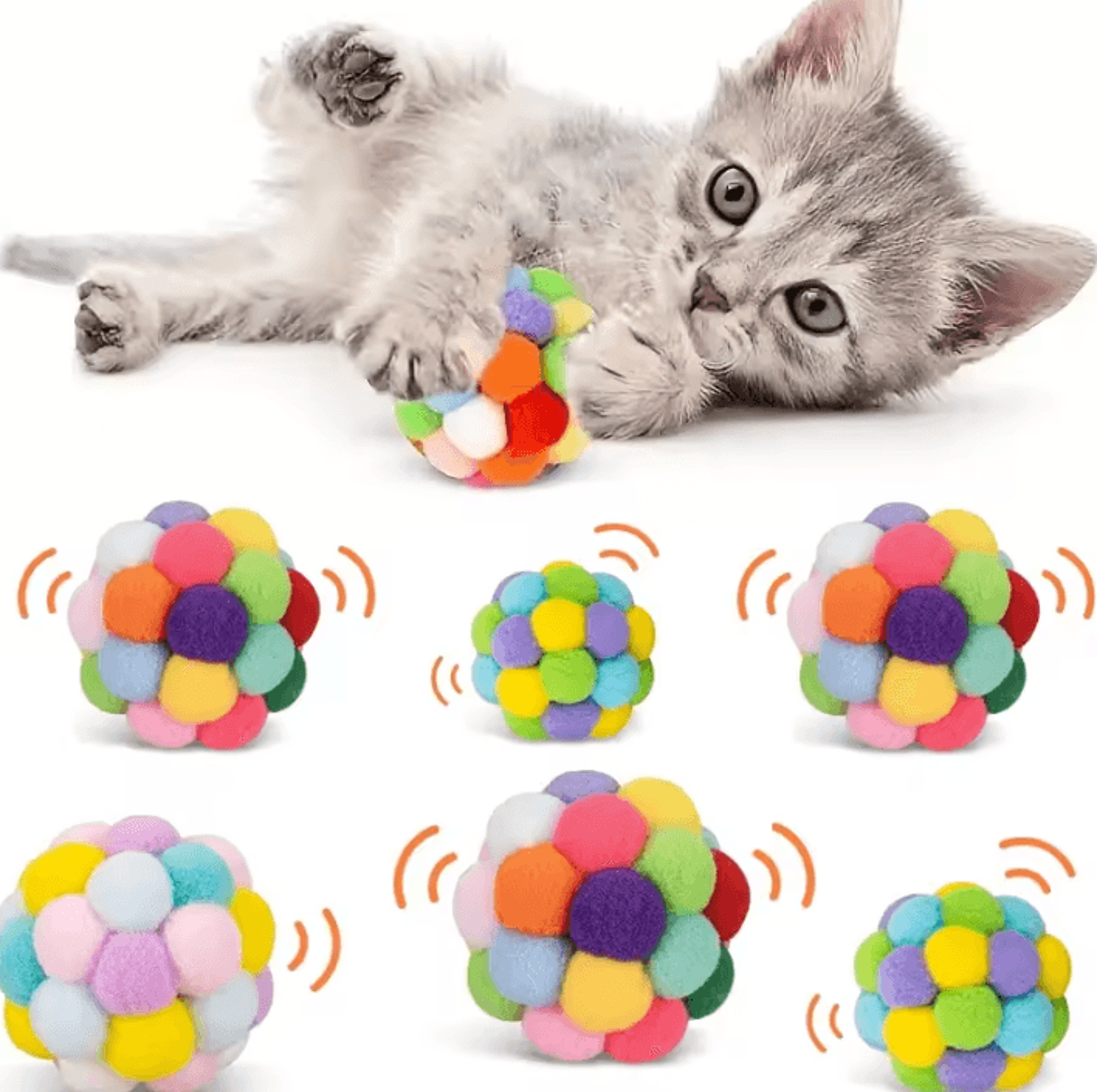 SparklePounce Interactive Pom Pom Cat Toy Balls Set 4