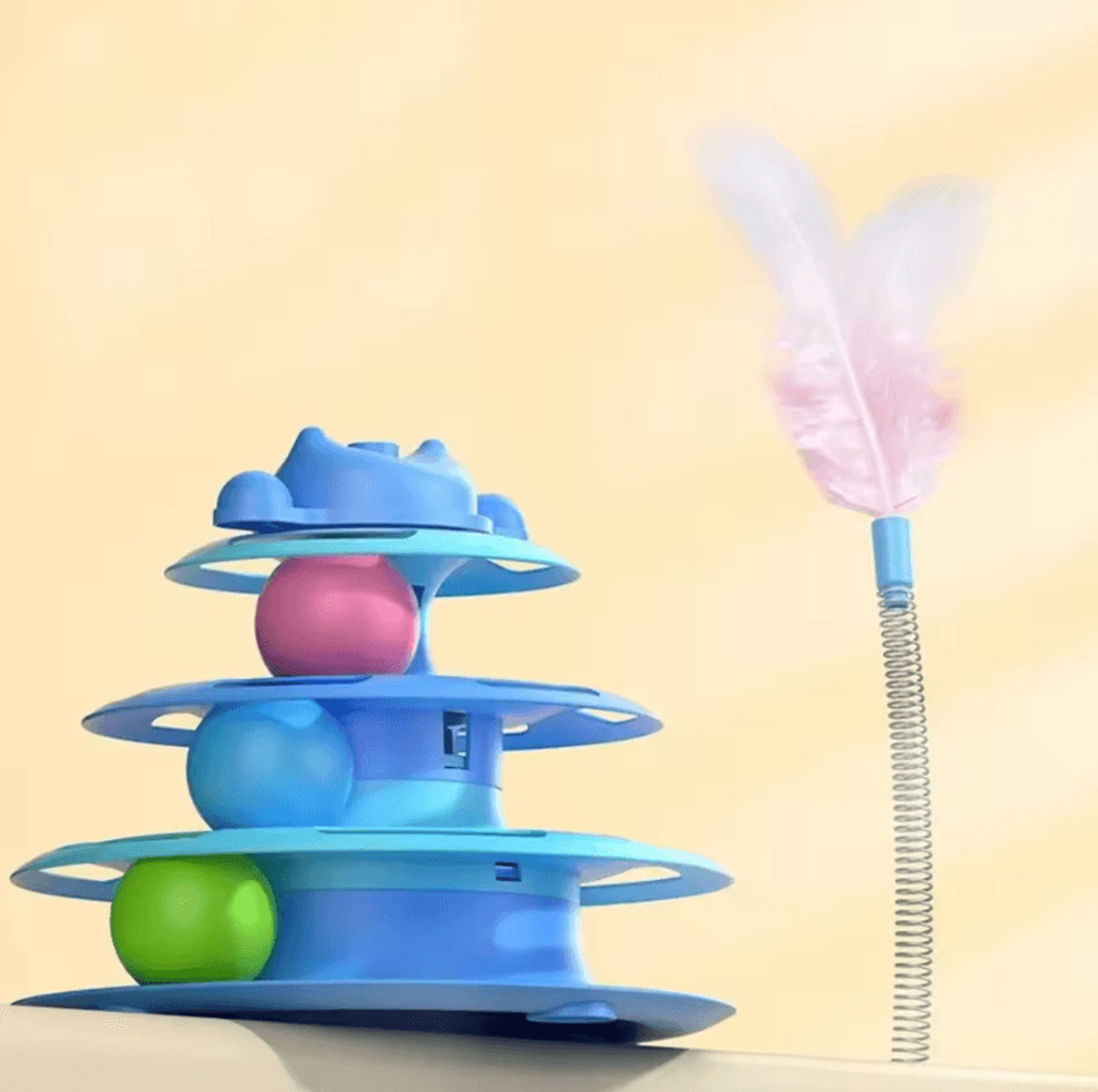 SpinPaws Interactive Cat Toy Tower With Rolling Balls  Feather 0