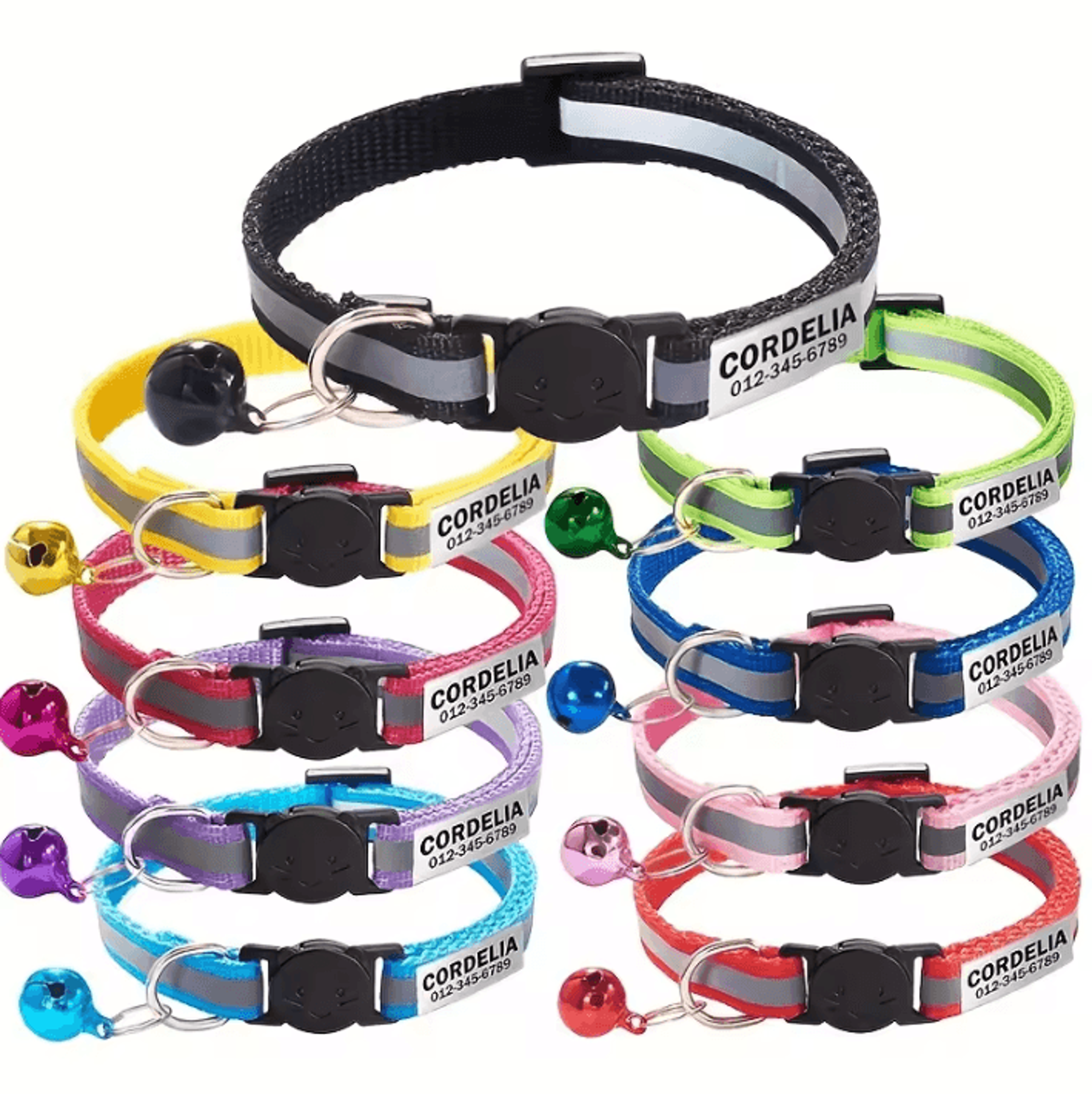 SafeGlow Personalized Reflective Cat Collar With Engraved Nameplate 0