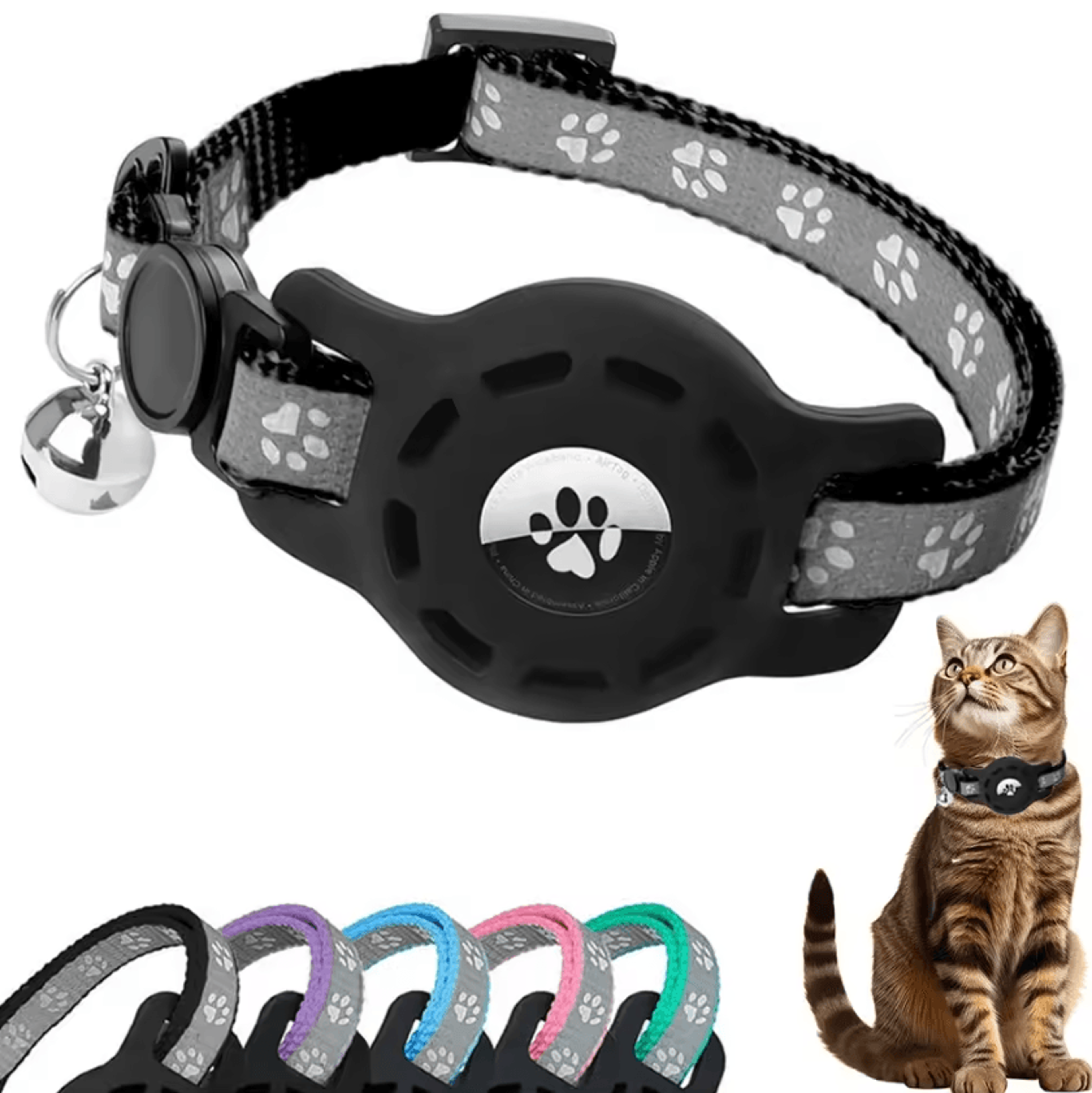 safetrack airtag cat collar – adjustable anti-lost collar with secure airtag holder & bell