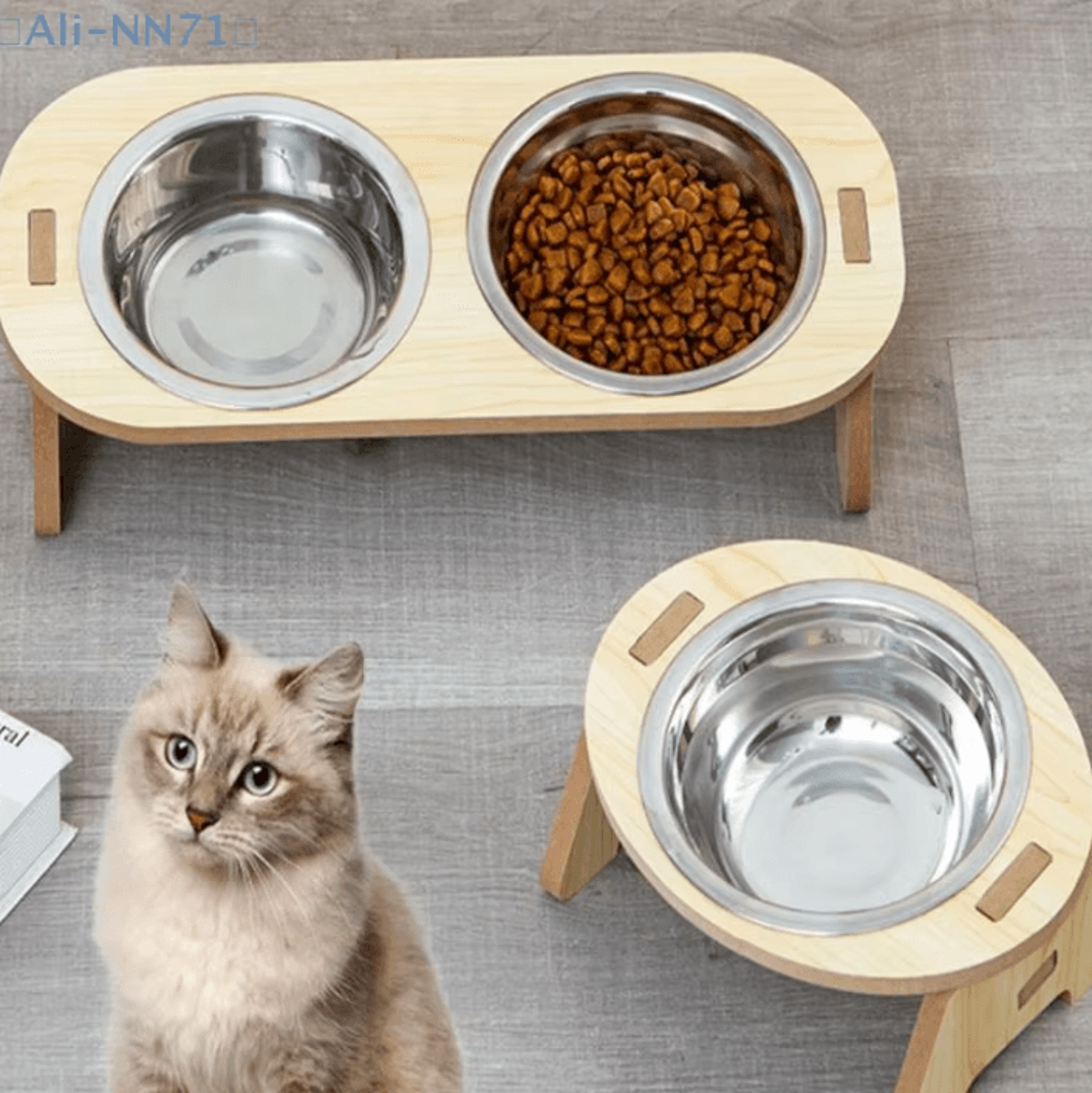 elevatedine 2-in-1 stainless steel pet feeding bowl set – anti-tip raised bowls with wooden stand